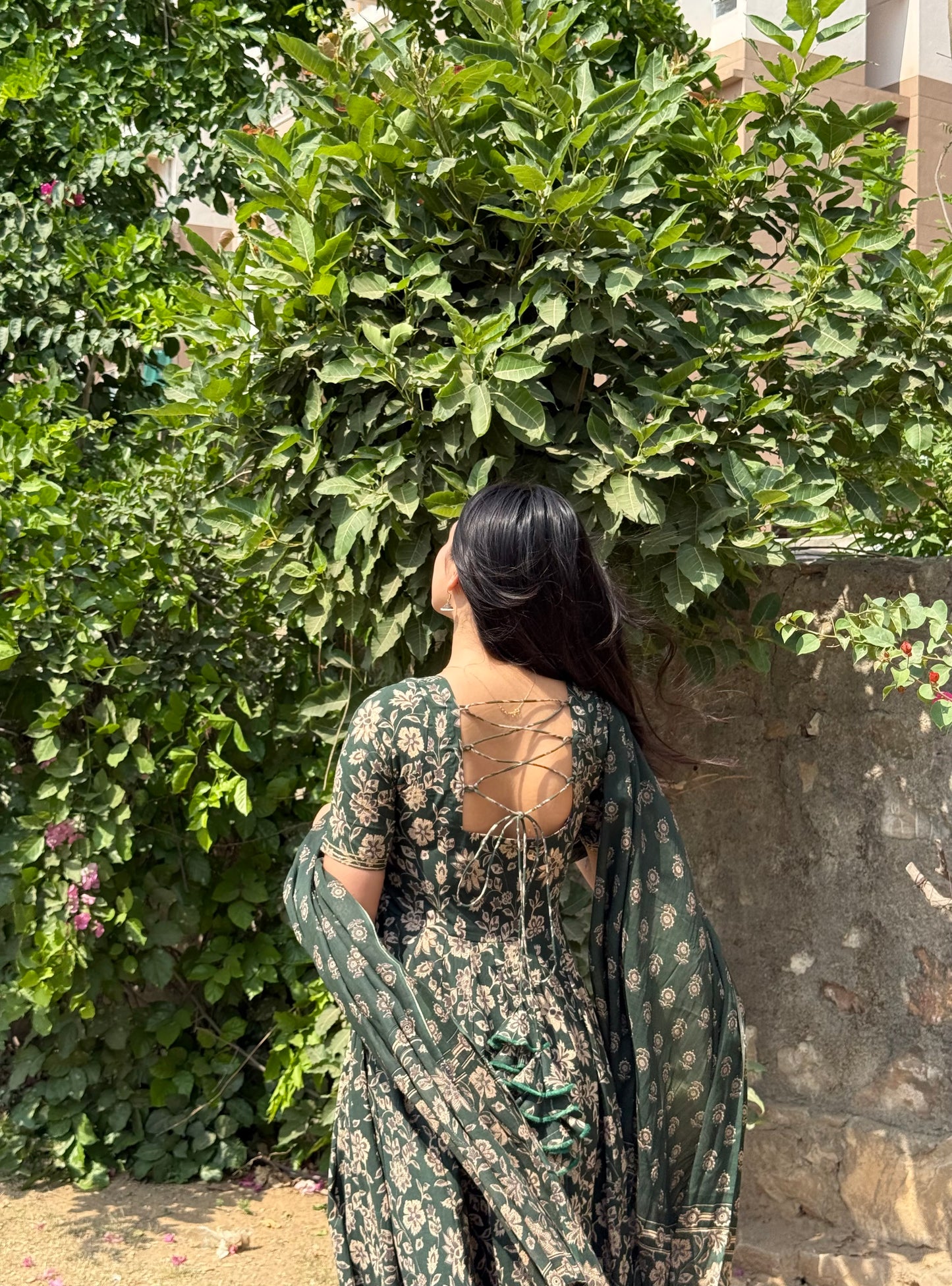 Green Coton Anarkali