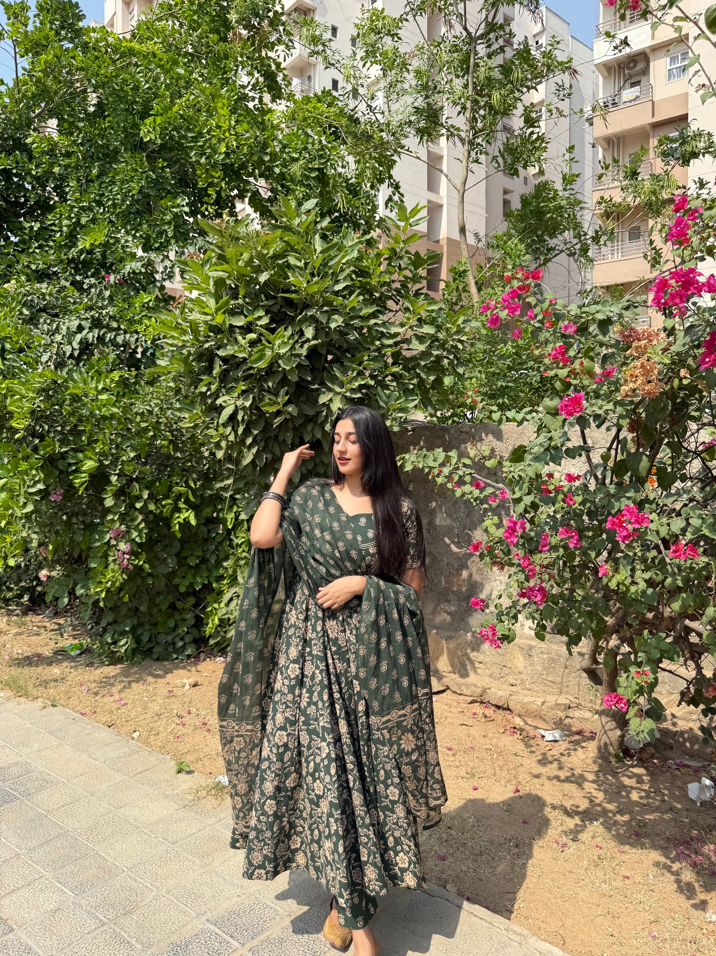 Green Coton Anarkali