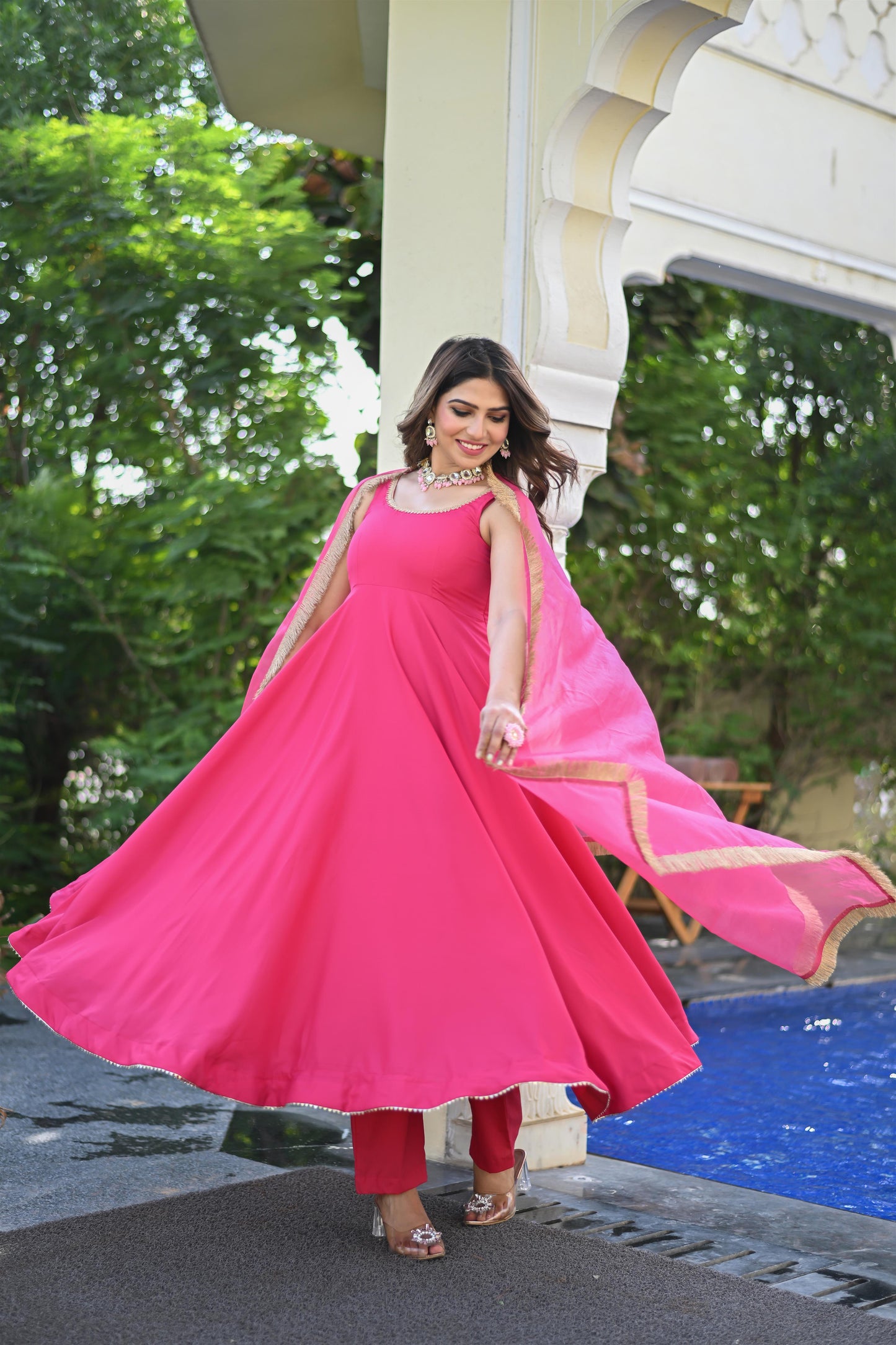 MAGENTA PINK ANARKALI SUIT SET