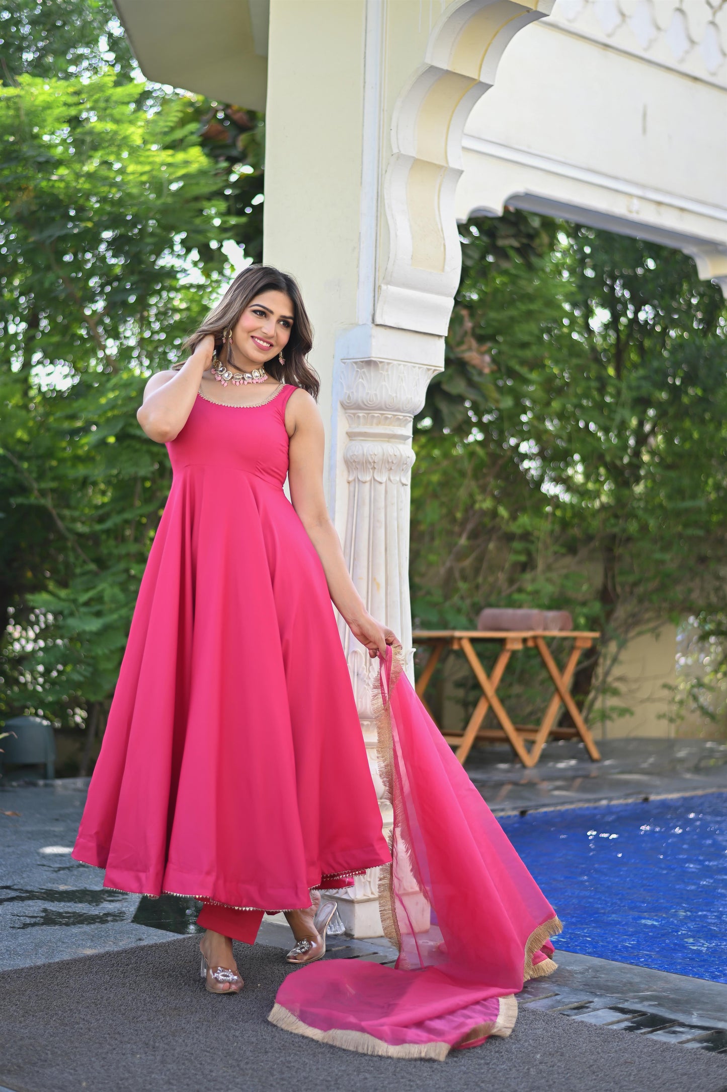 MAGENTA PINK ANARKALI SUIT SET