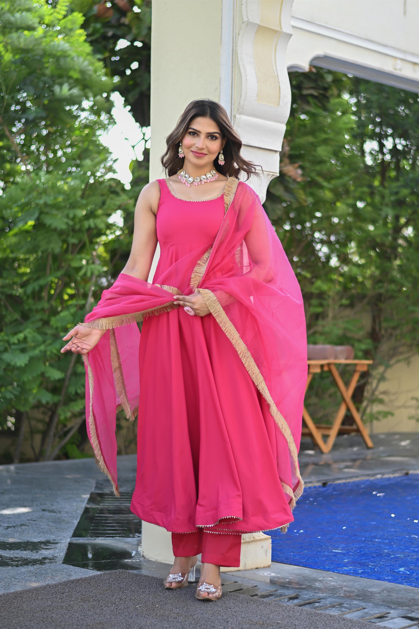 MAGENTA PINK ANARKALI SUIT SET