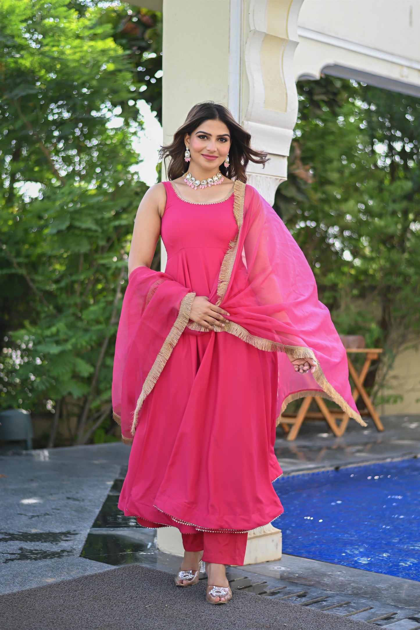 MAGENTA PINK ANARKALI SUIT SET