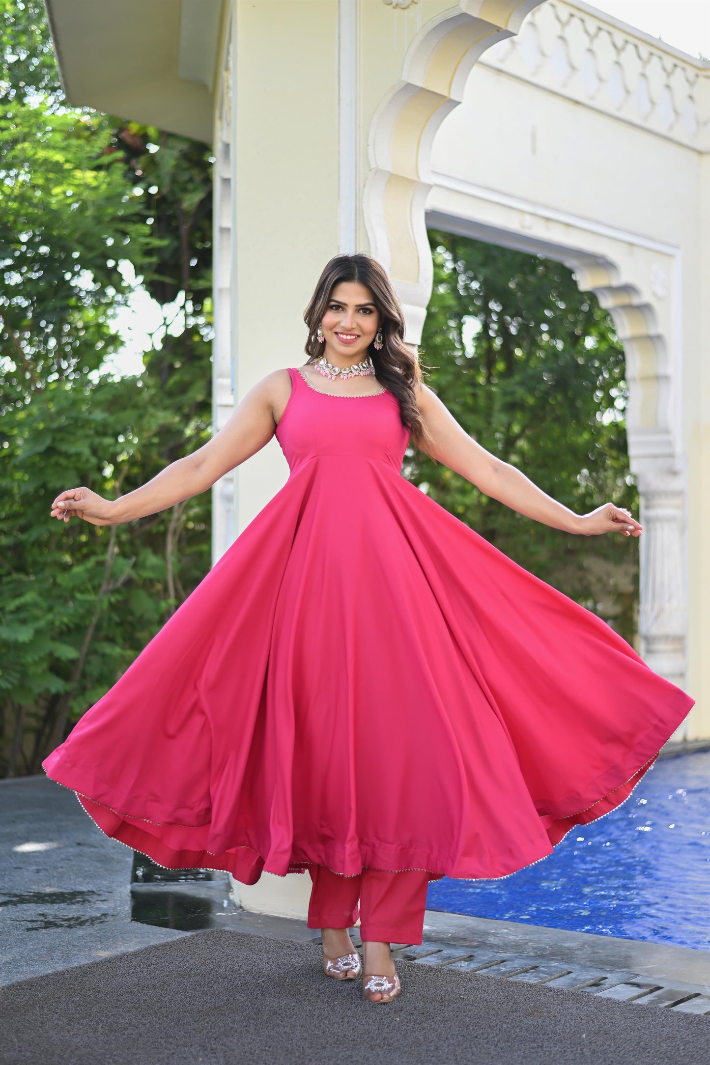 MAGENTA PINK ANARKALI SUIT SET