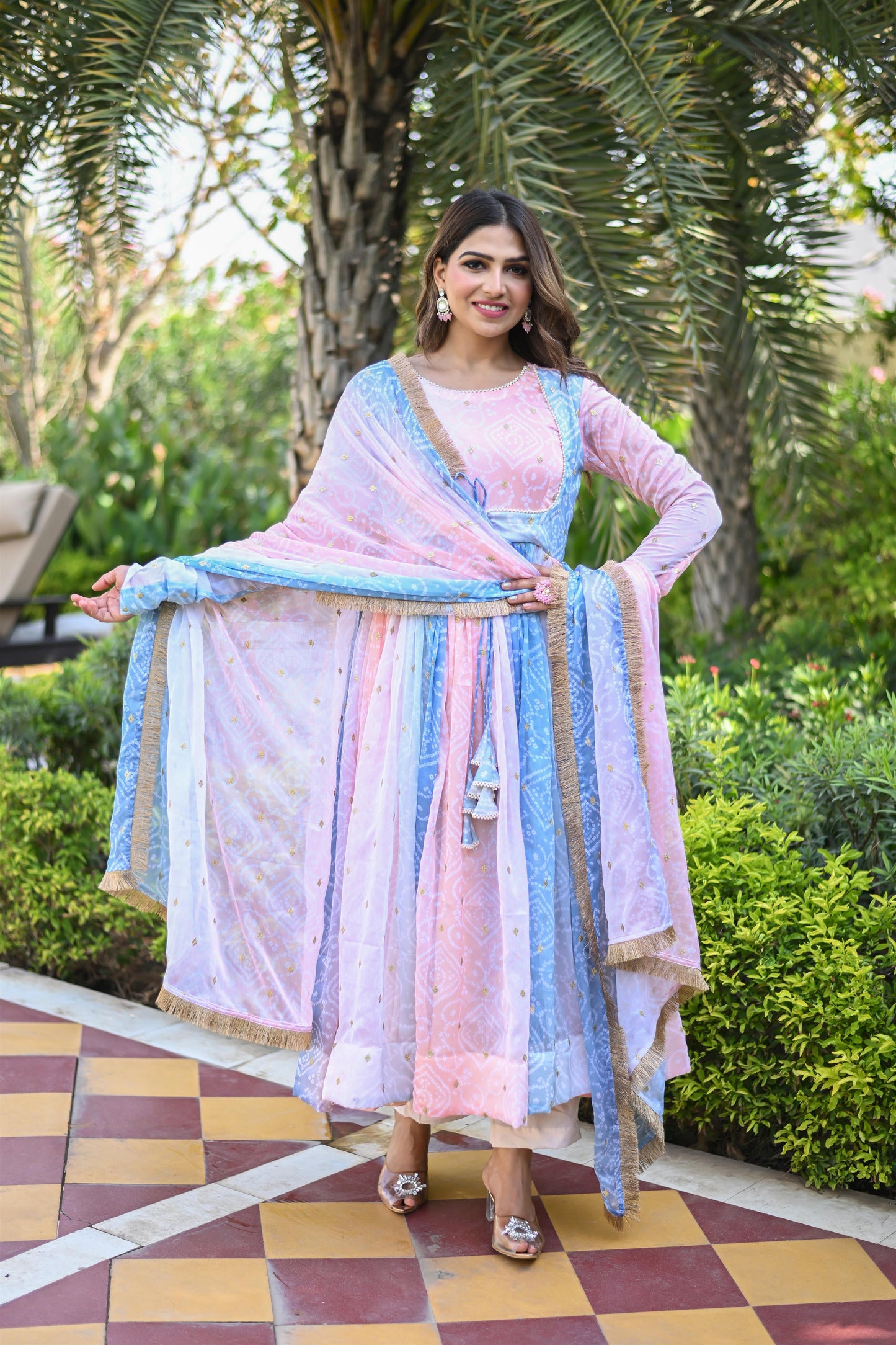 MULTI BHANDEJ ANARKALI SUIT SET