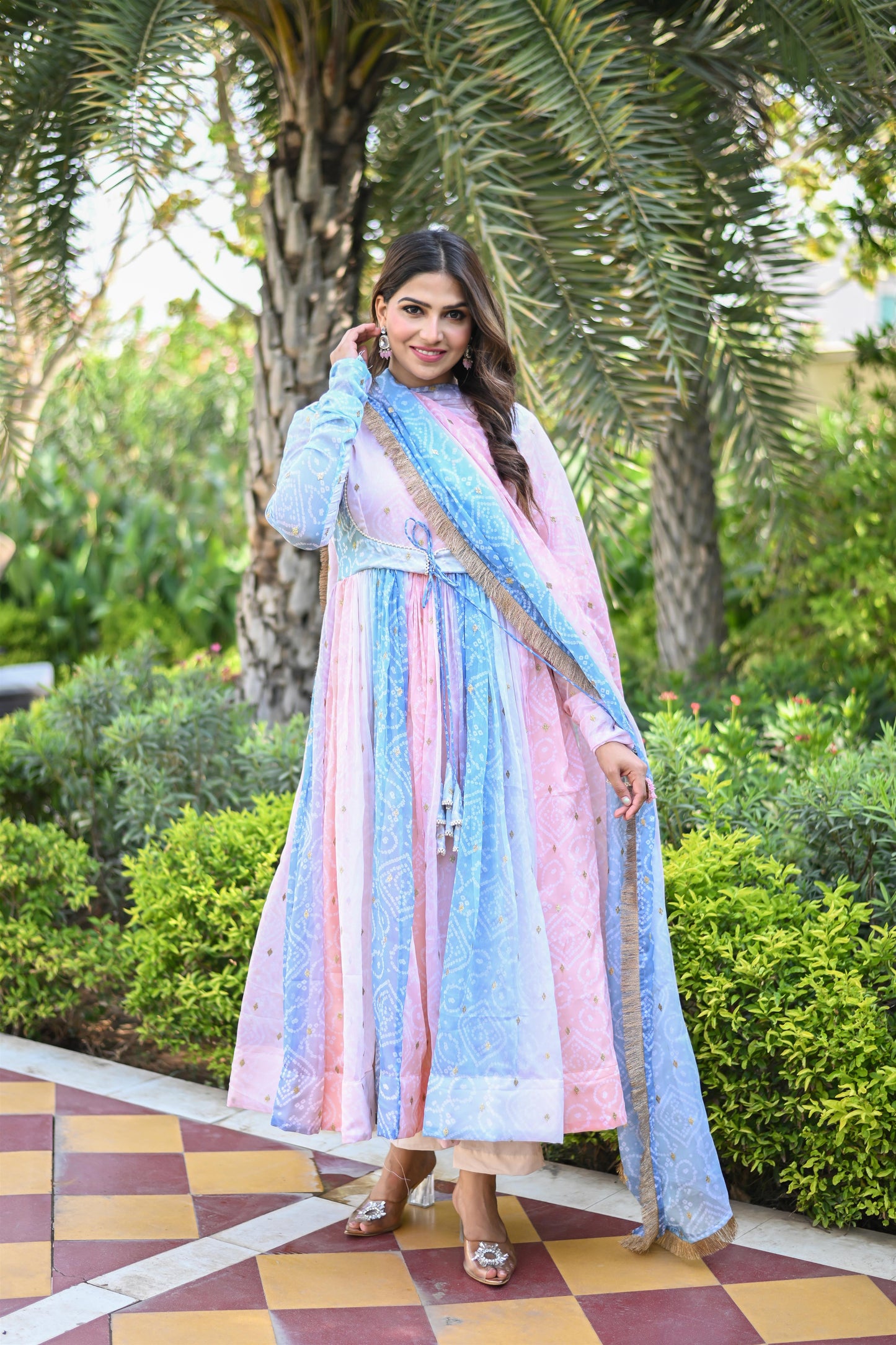 MULTI BHANDEJ ANARKALI SUIT SET