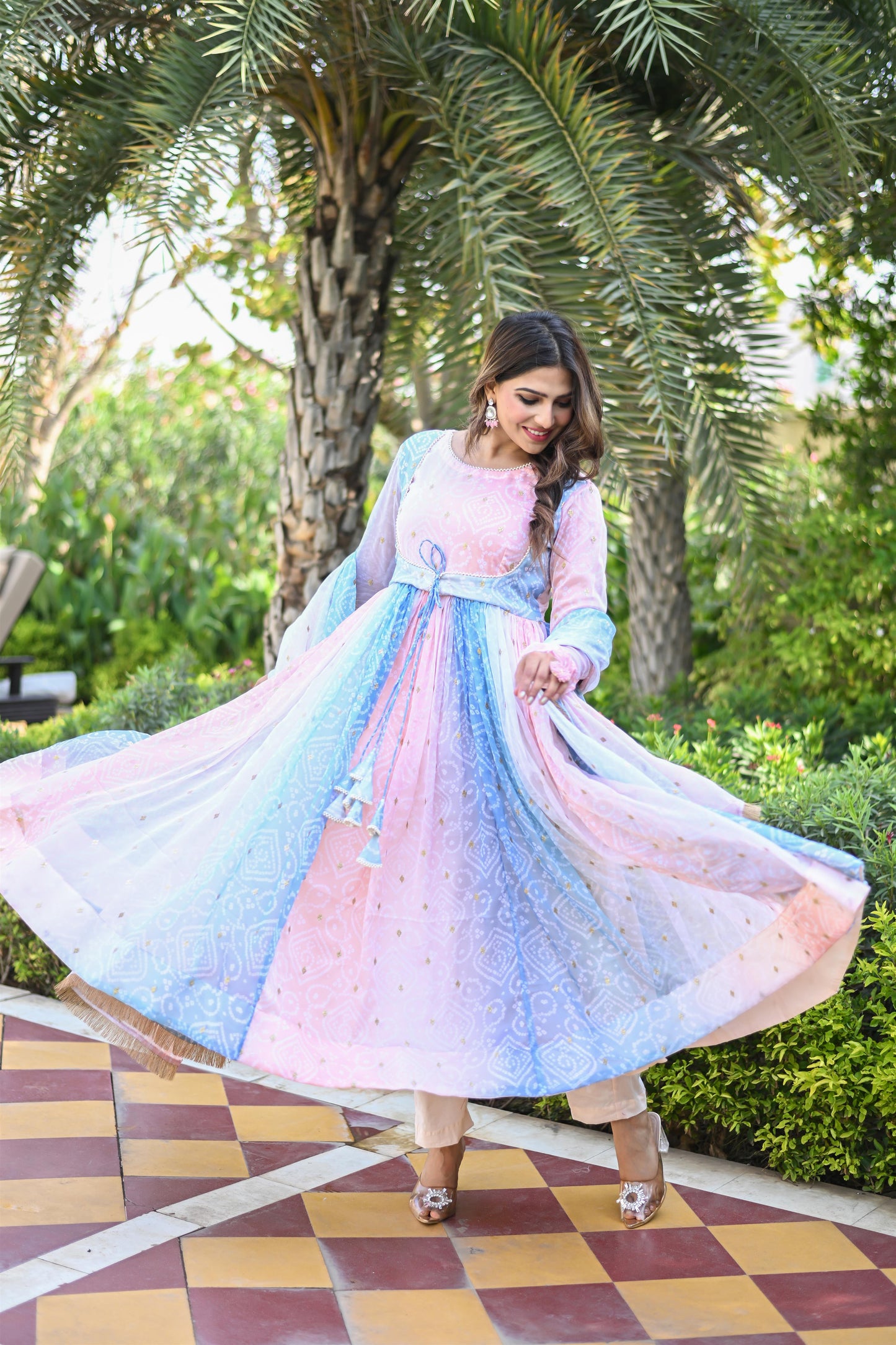 MULTI BHANDEJ ANARKALI SUIT SET