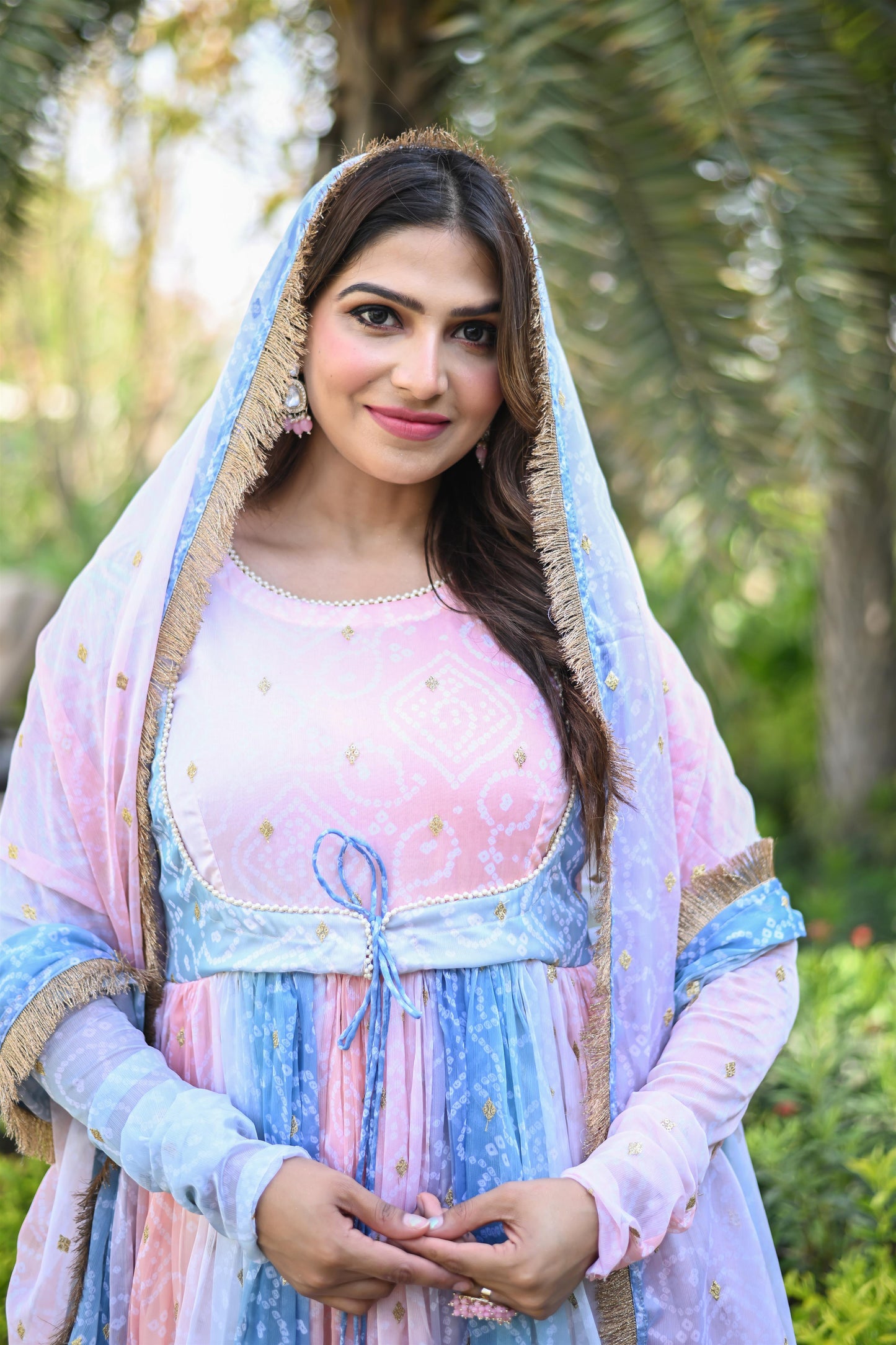 MULTI BHANDEJ ANARKALI SUIT SET