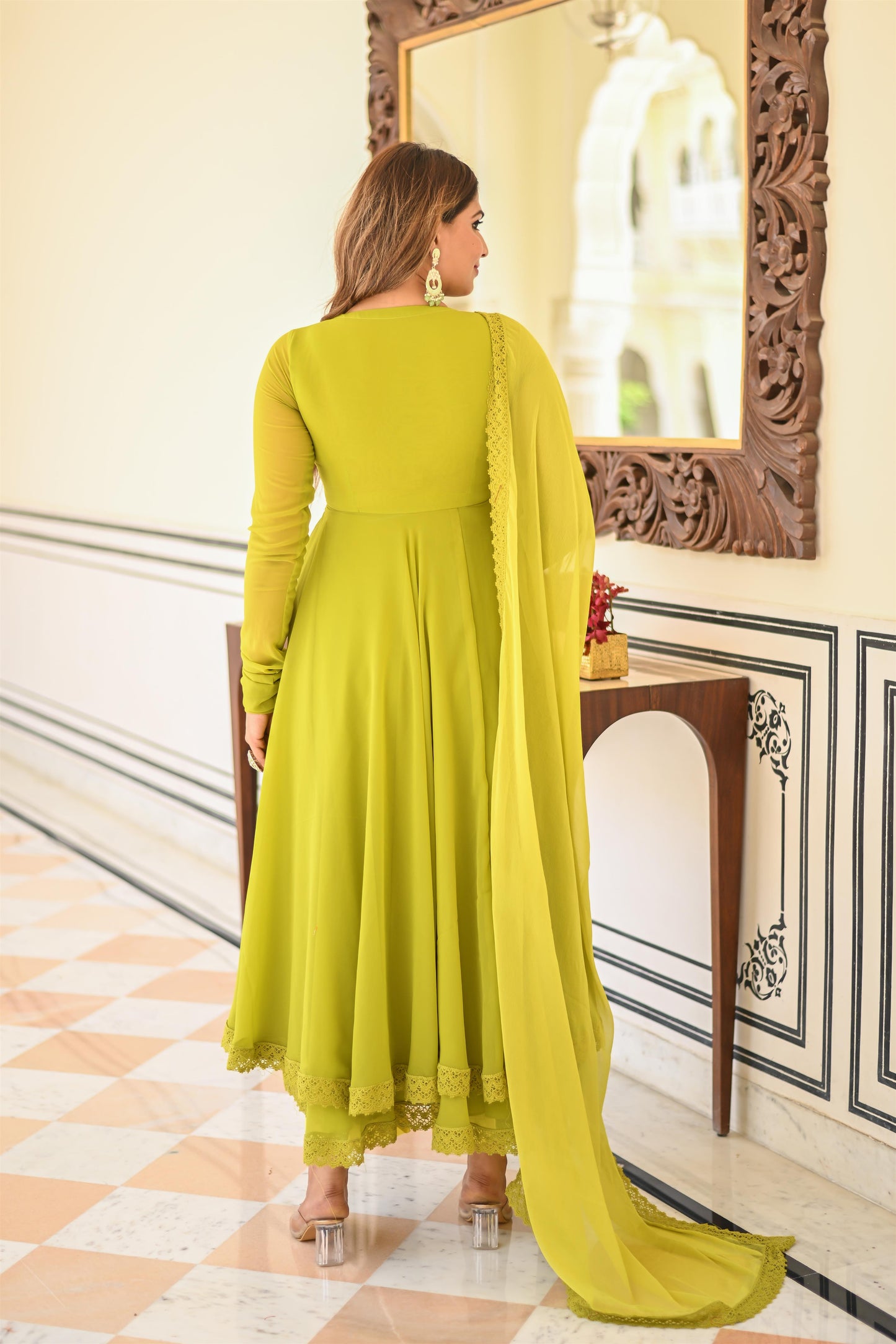 PARROT GREEN ANARKALI SUIT SET