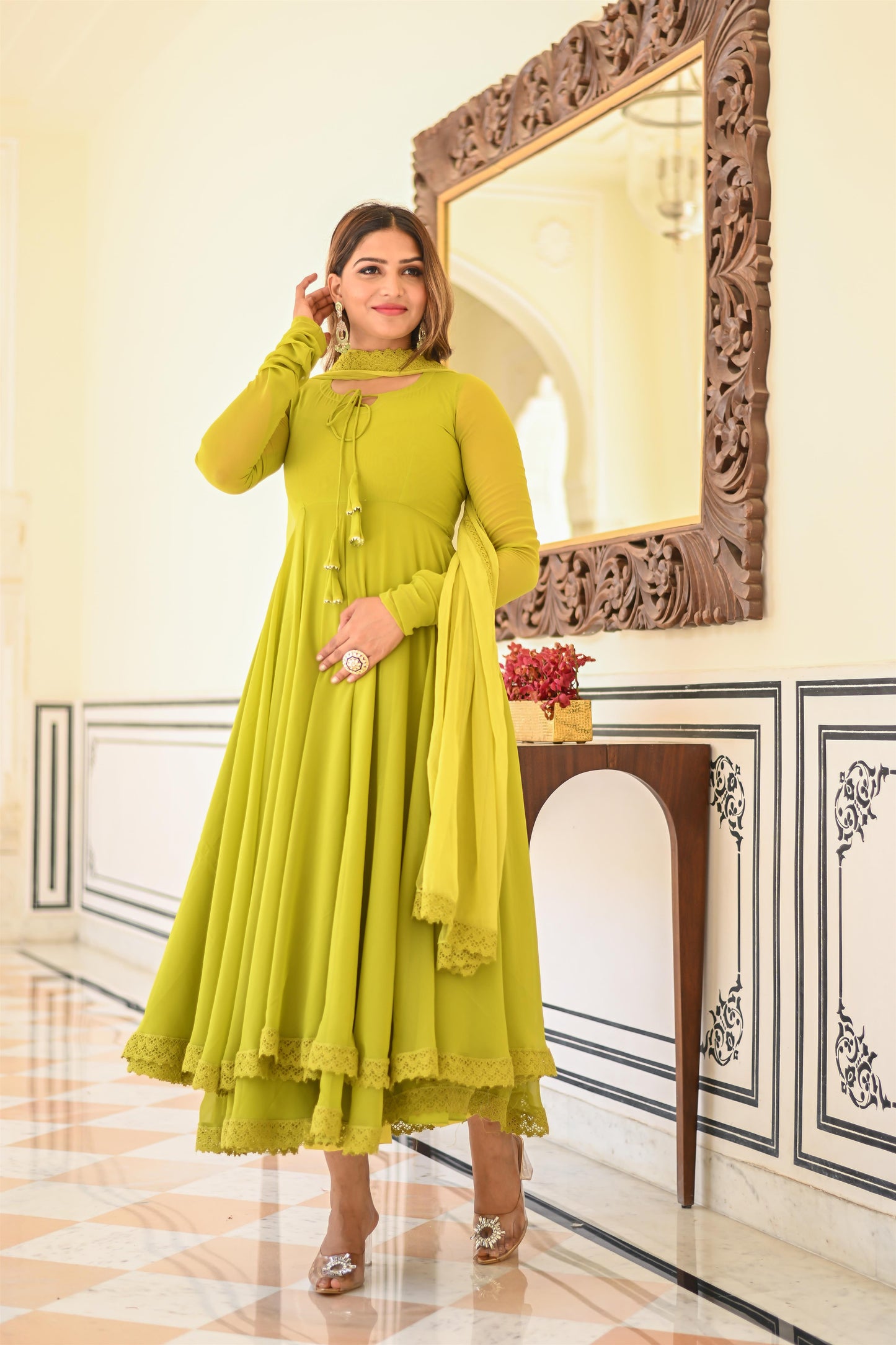 PARROT GREEN ANARKALI SUIT SET