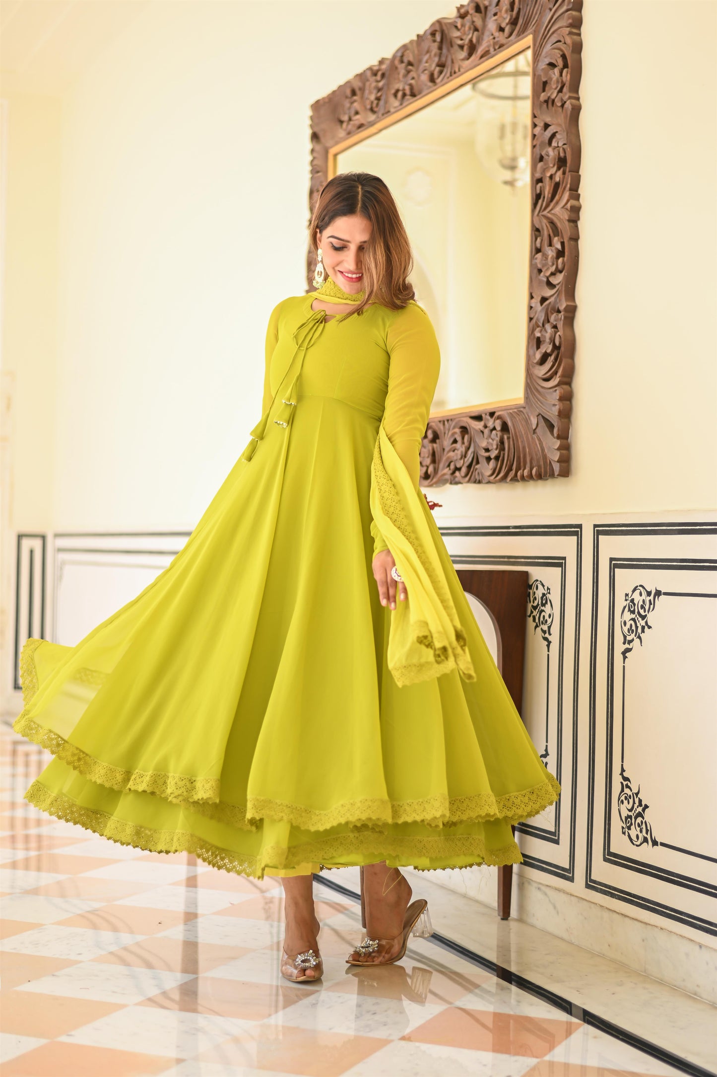 PARROT GREEN ANARKALI SUIT SET