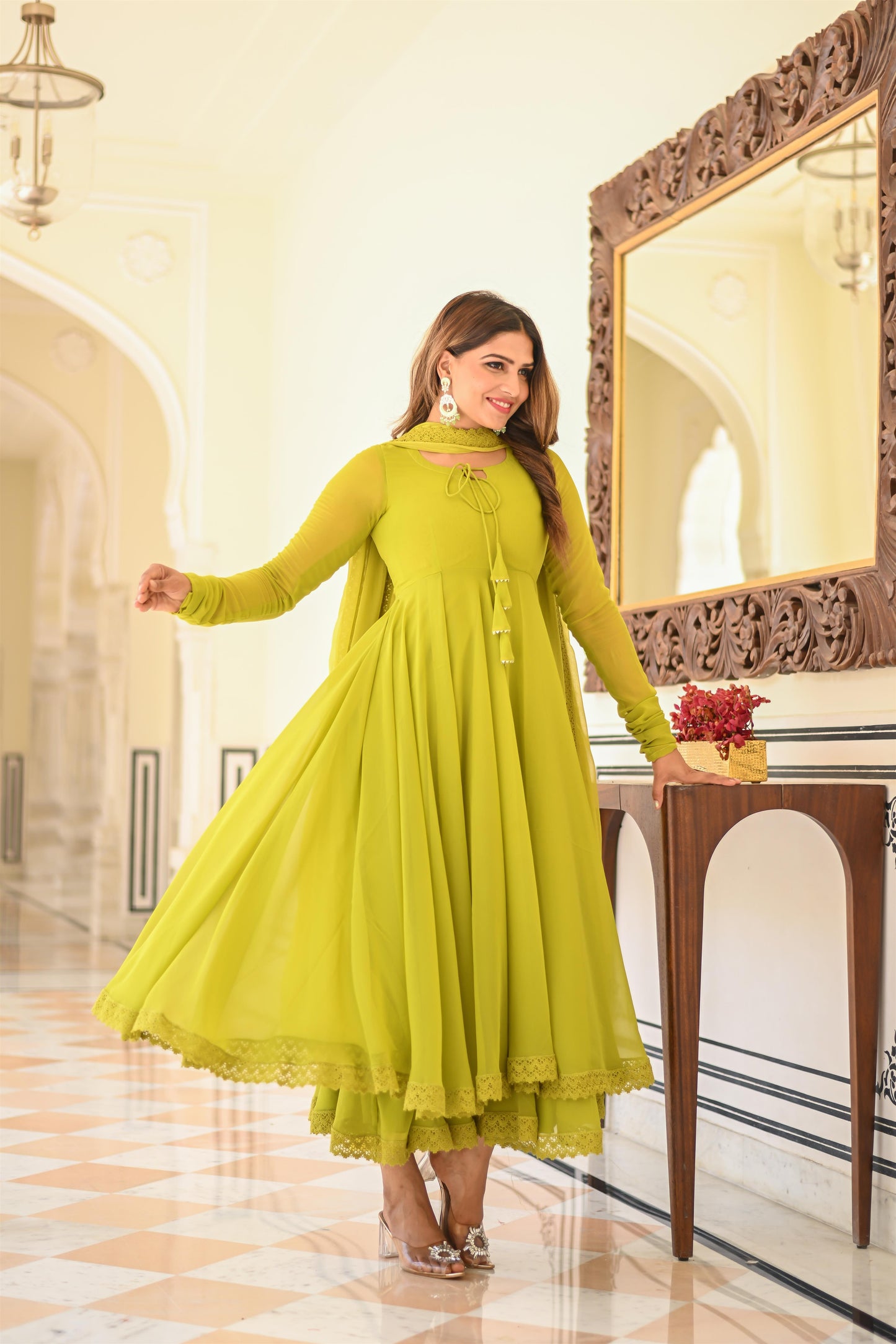 PARROT GREEN ANARKALI SUIT SET