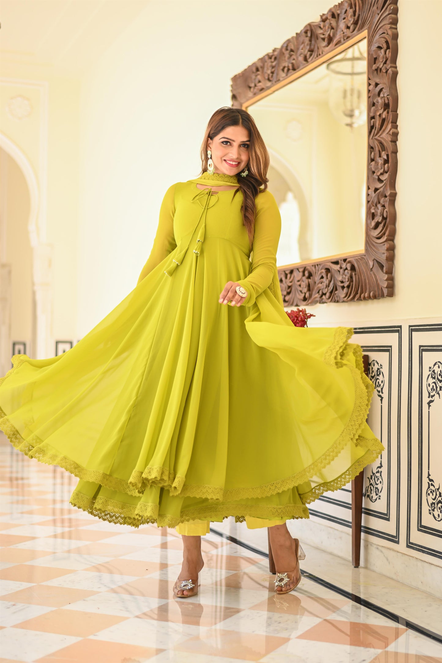 PARROT GREEN ANARKALI SUIT SET