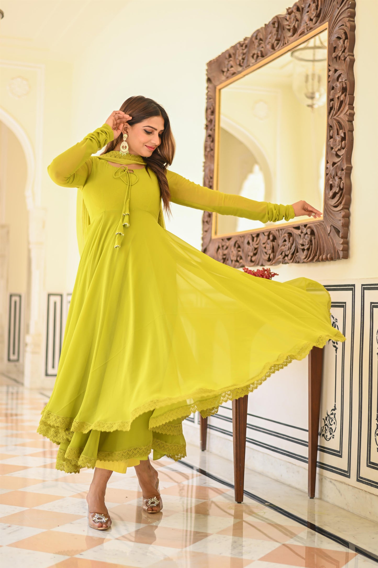 PARROT GREEN ANARKALI SUIT SET