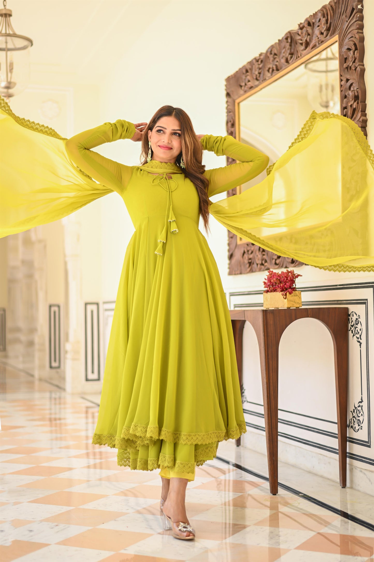 PARROT GREEN ANARKALI SUIT SET