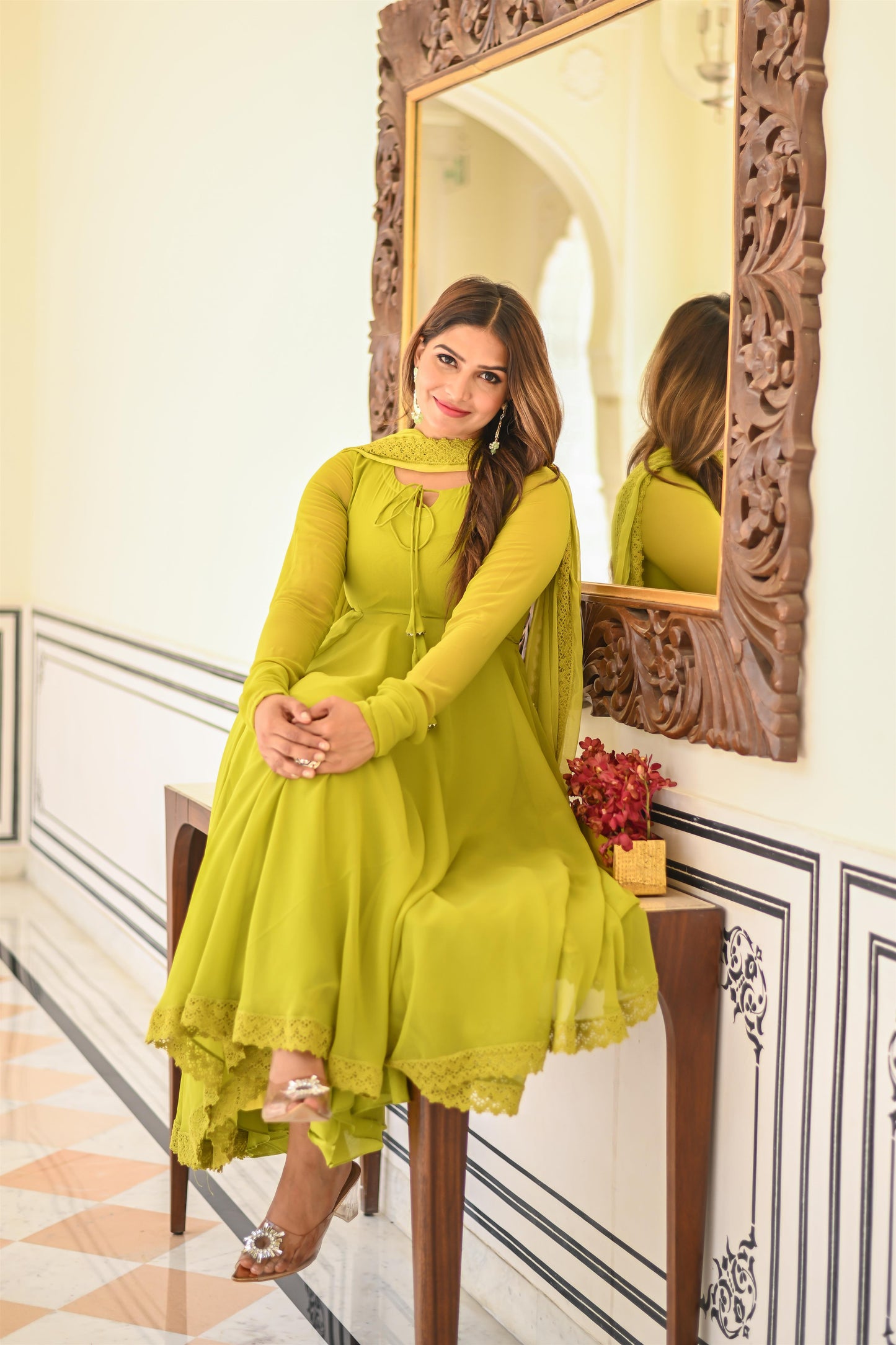 PARROT GREEN ANARKALI SUIT SET