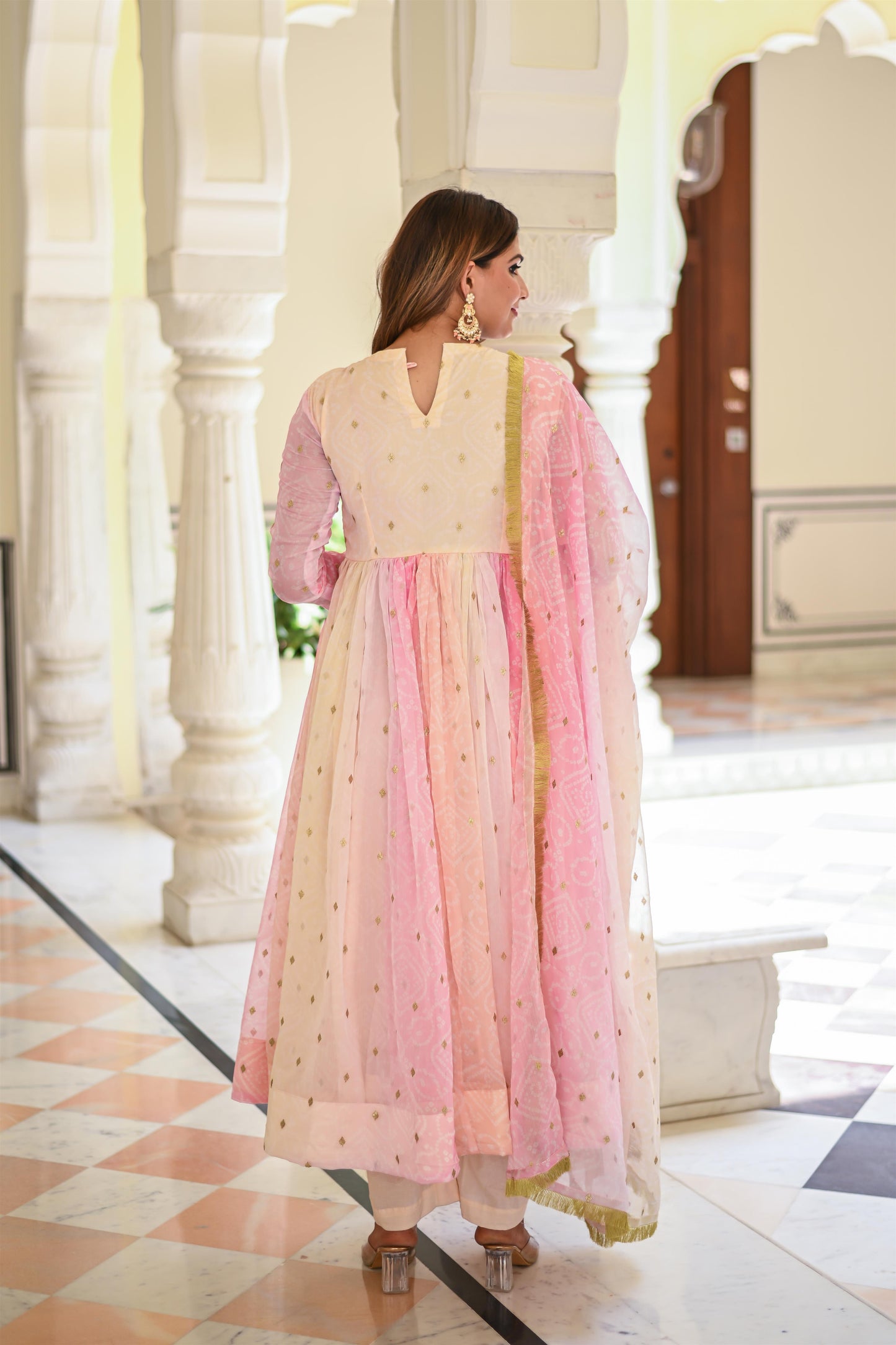 PEACHY PINK ANARKALI SUIT SET