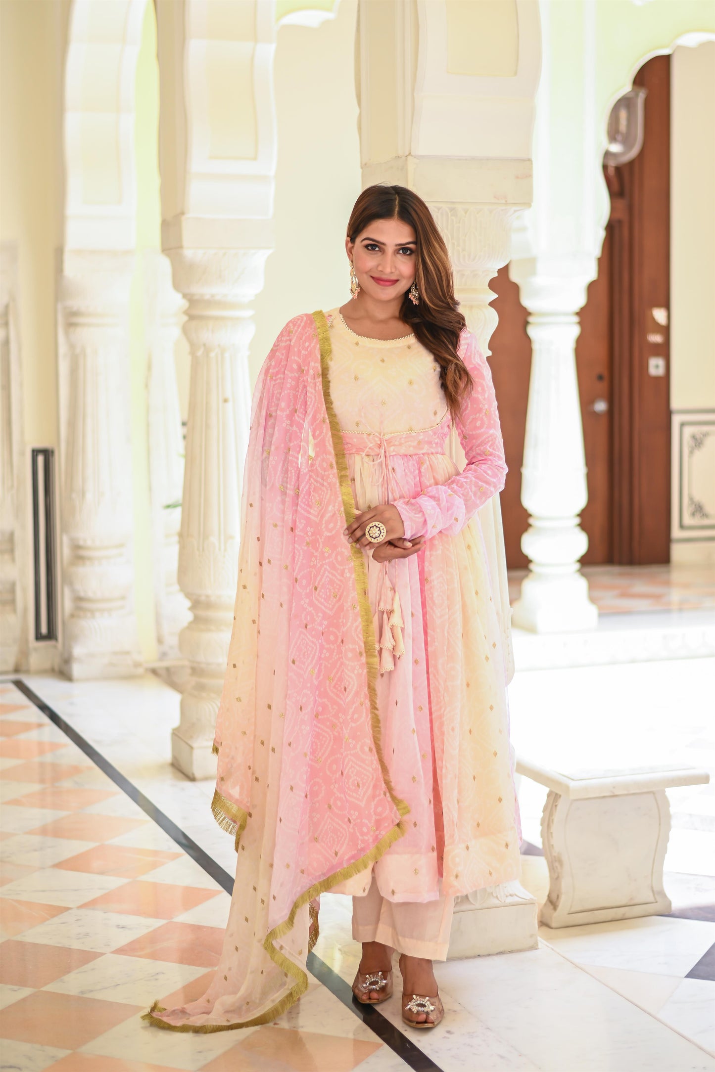 PEACHY PINK ANARKALI SUIT SET