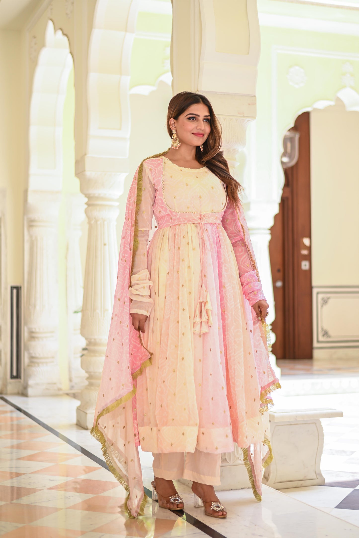 PEACHY PINK ANARKALI SUIT SET