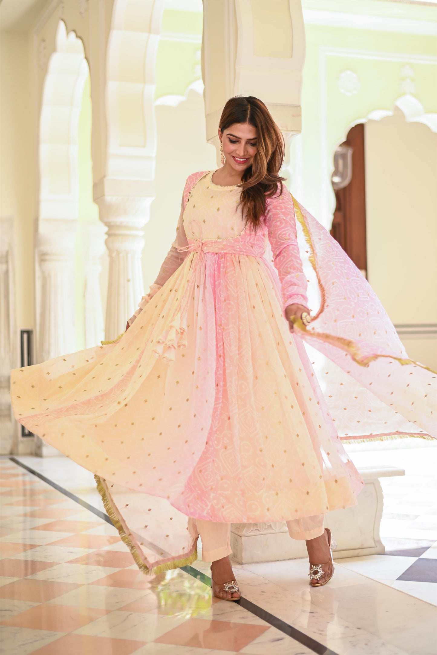 PEACHY PINK ANARKALI SUIT SET