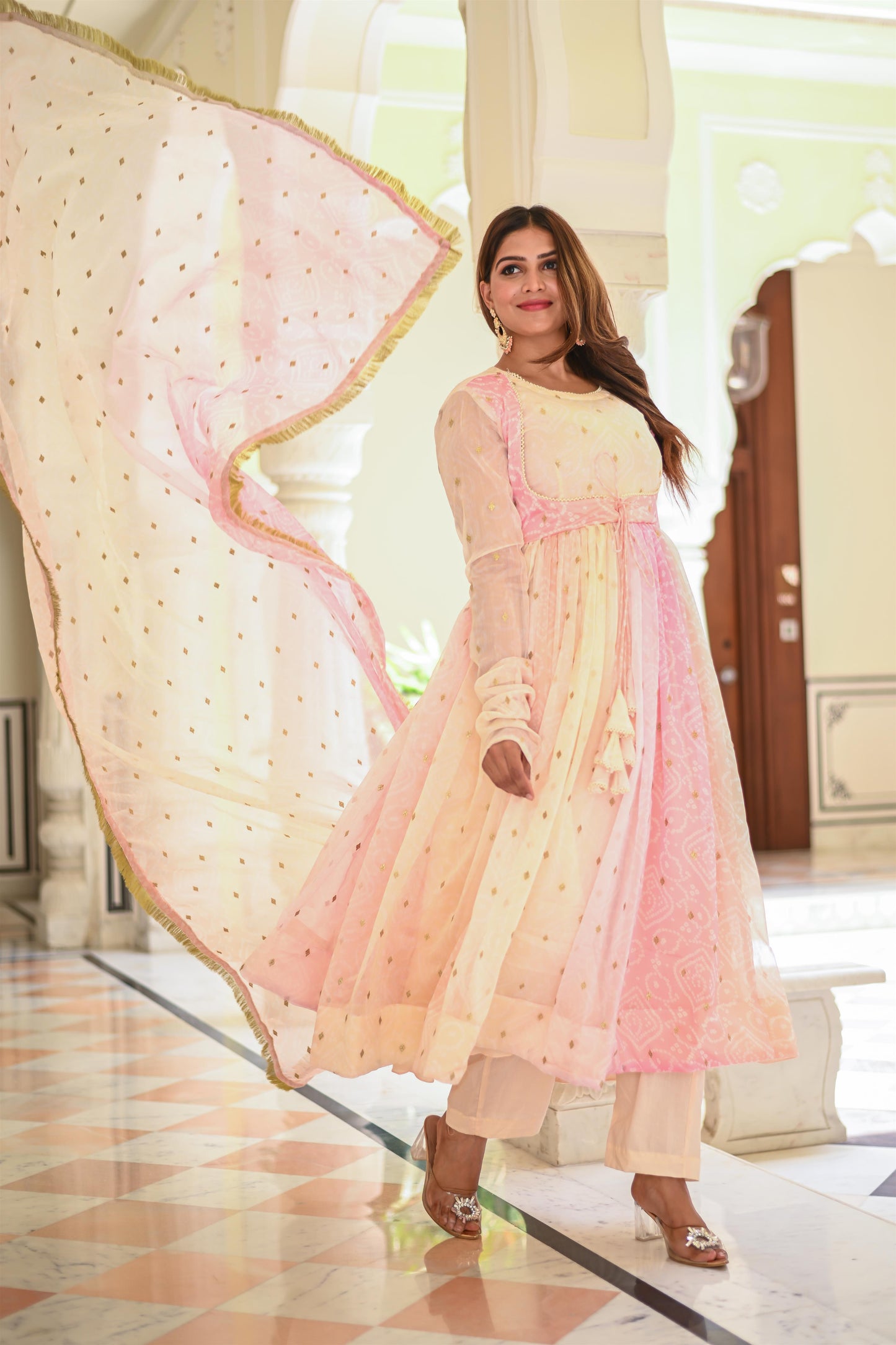 PEACHY PINK ANARKALI SUIT SET