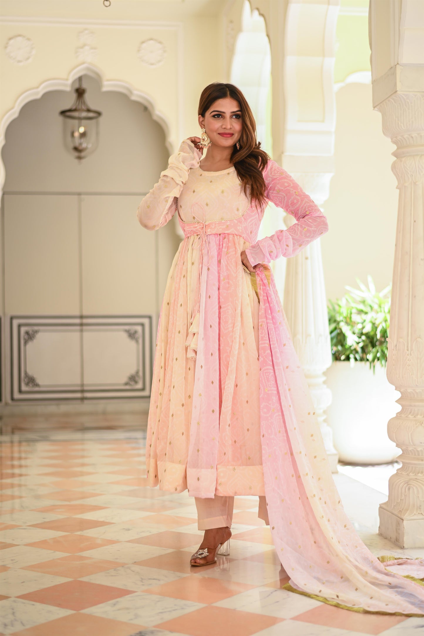 PEACHY PINK ANARKALI SUIT SET