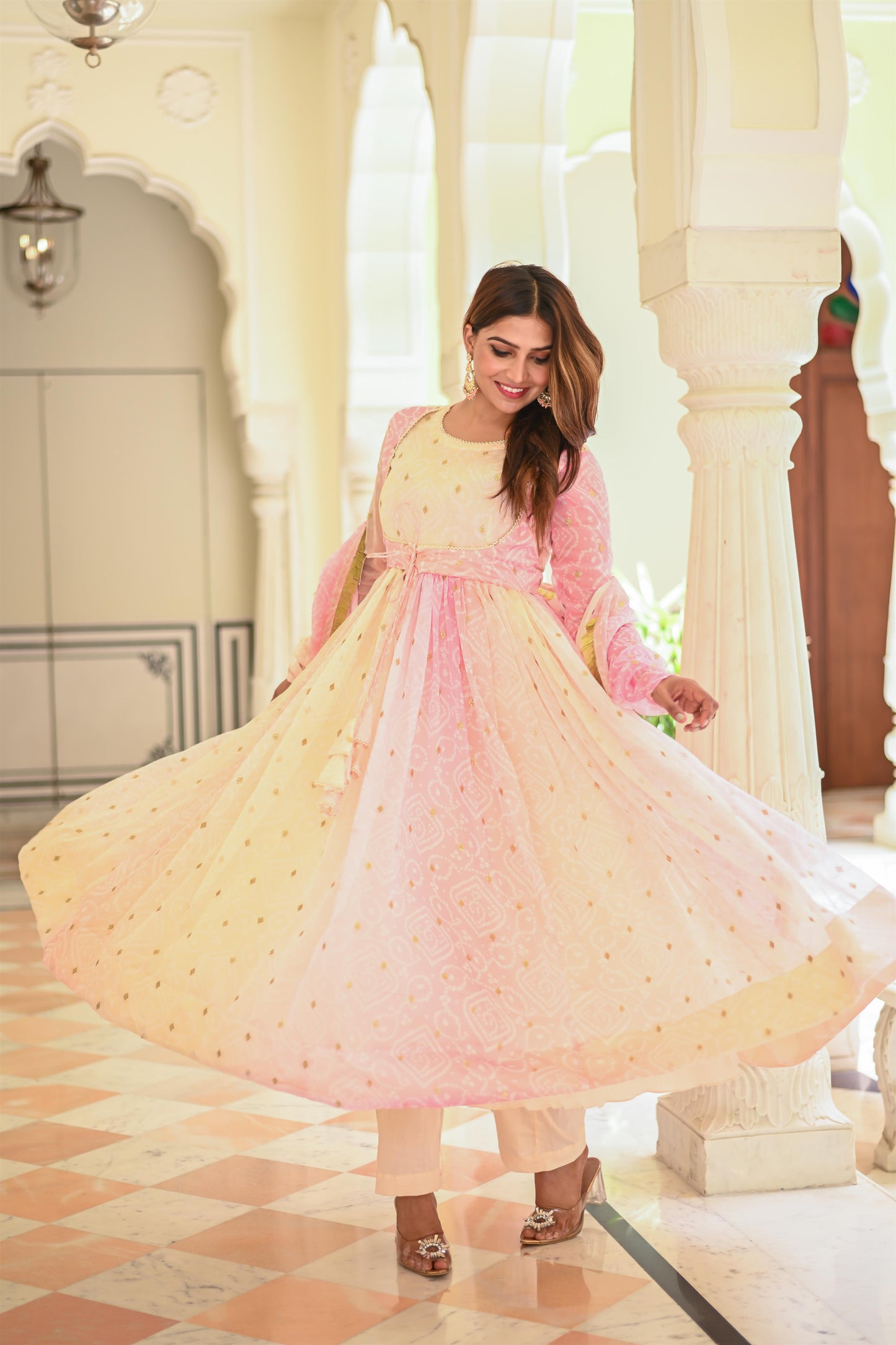 PEACHY PINK ANARKALI SUIT SET