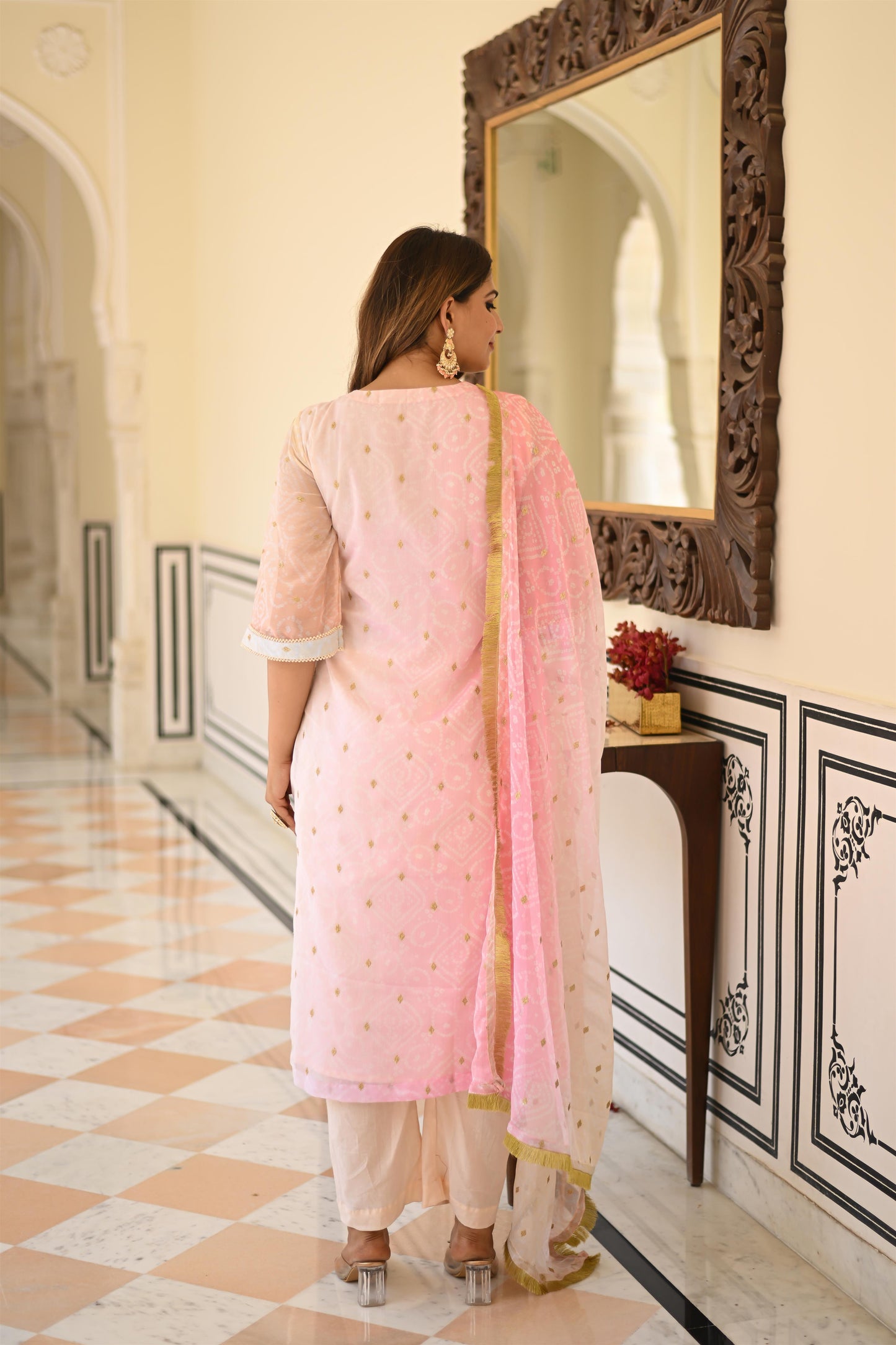 peachy pink straight suit set