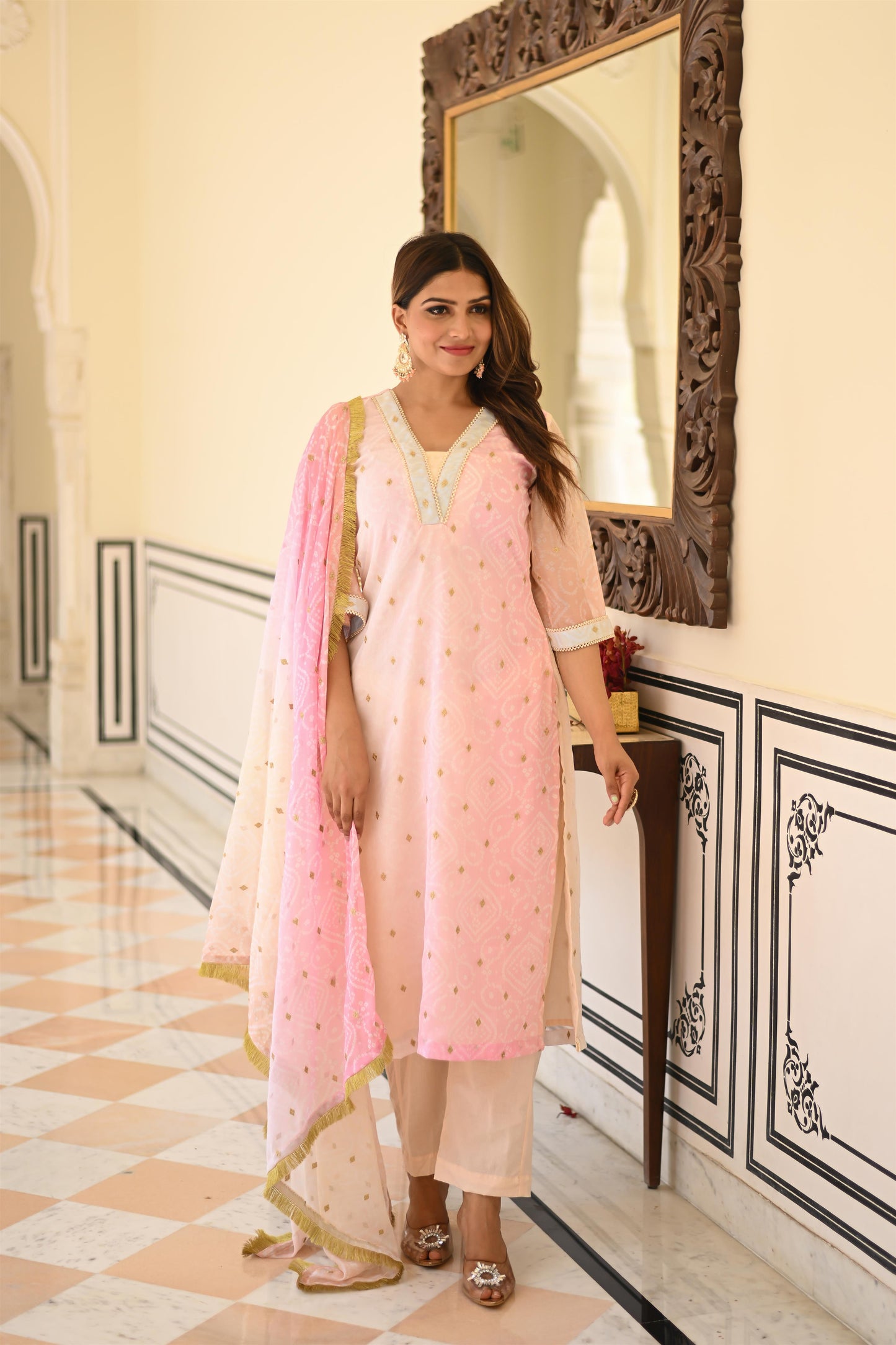 peachy pink straight suit set