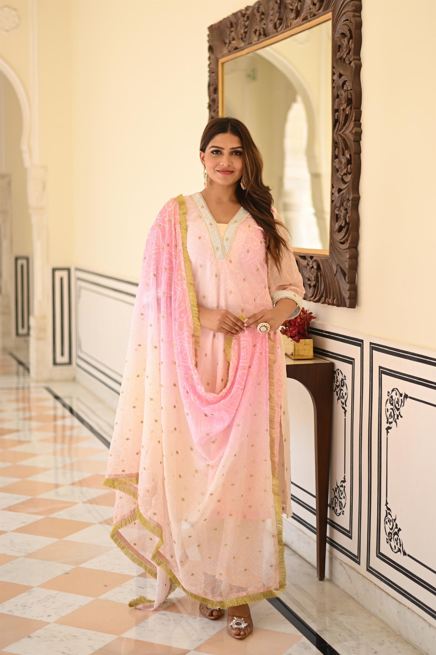 peachy pink straight suit set