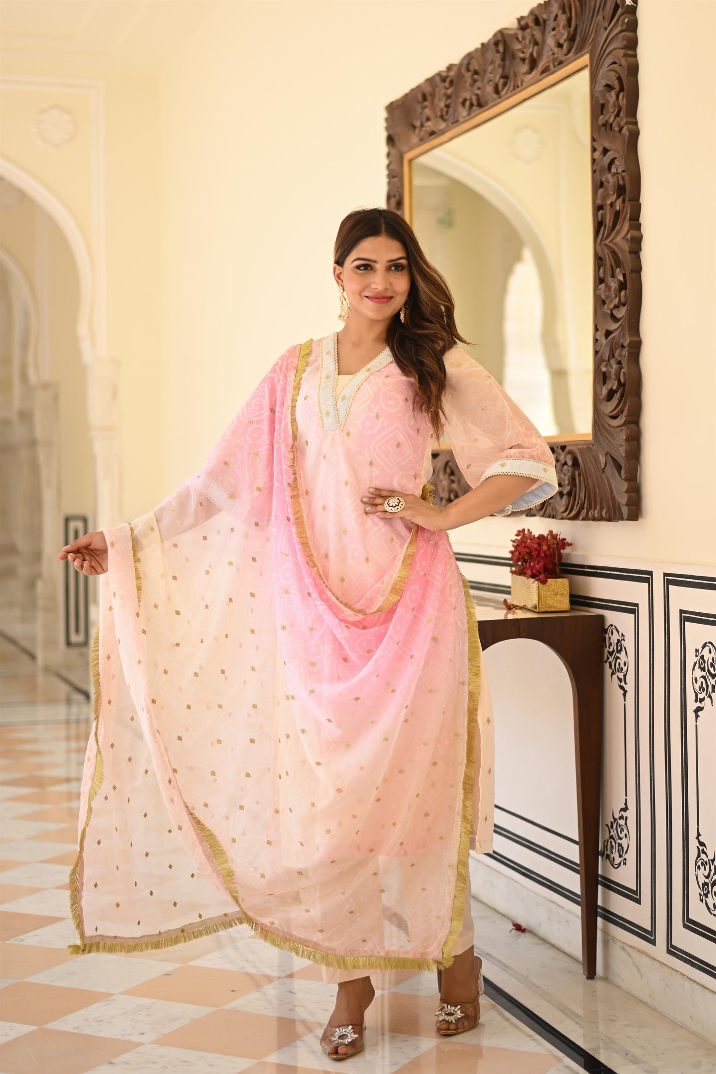 peachy pink straight suit set