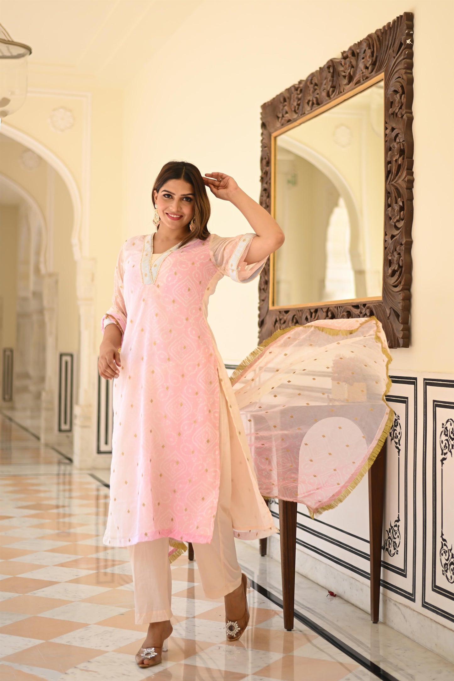 peachy pink straight suit set