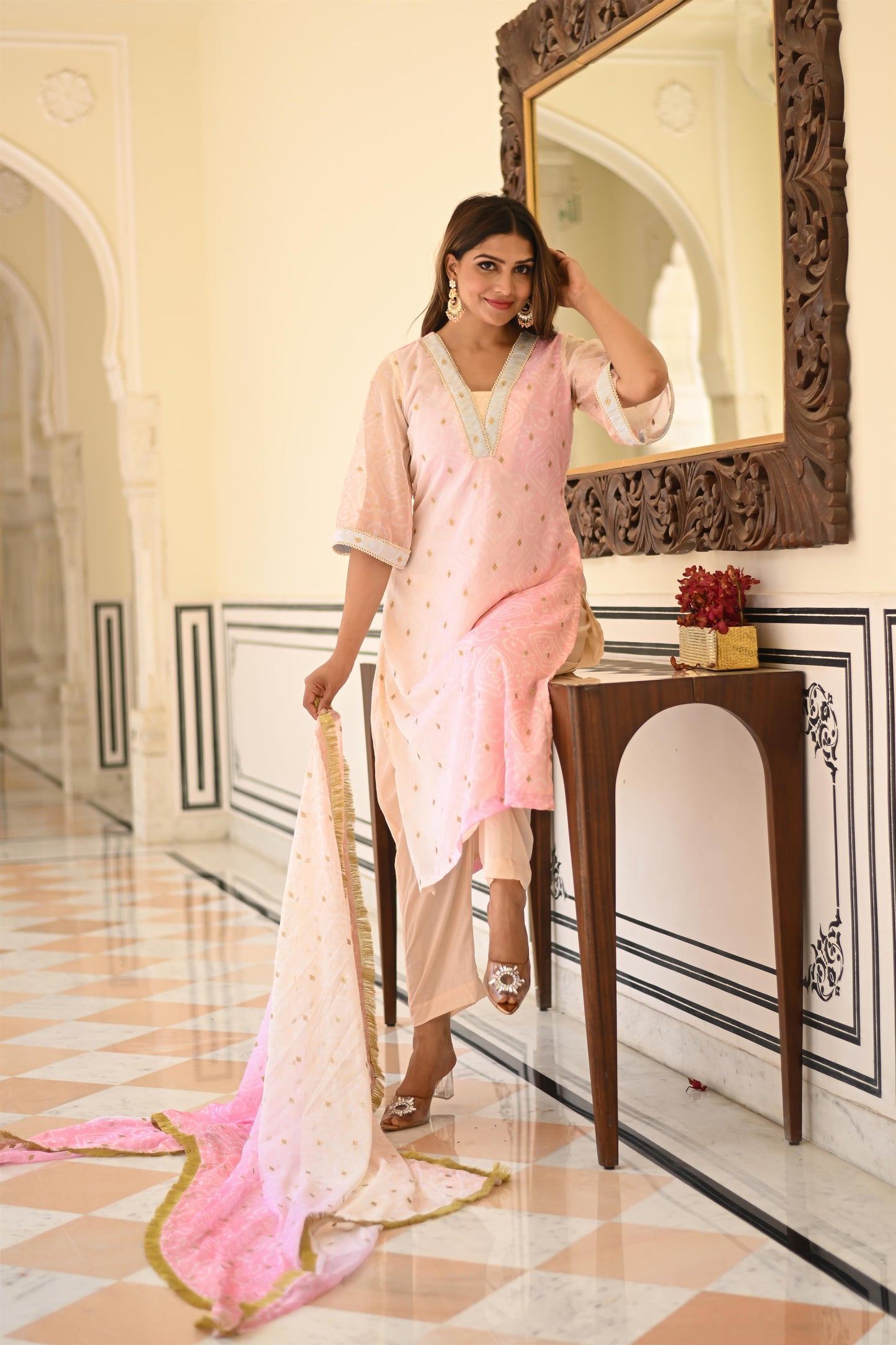 peachy pink straight suit set