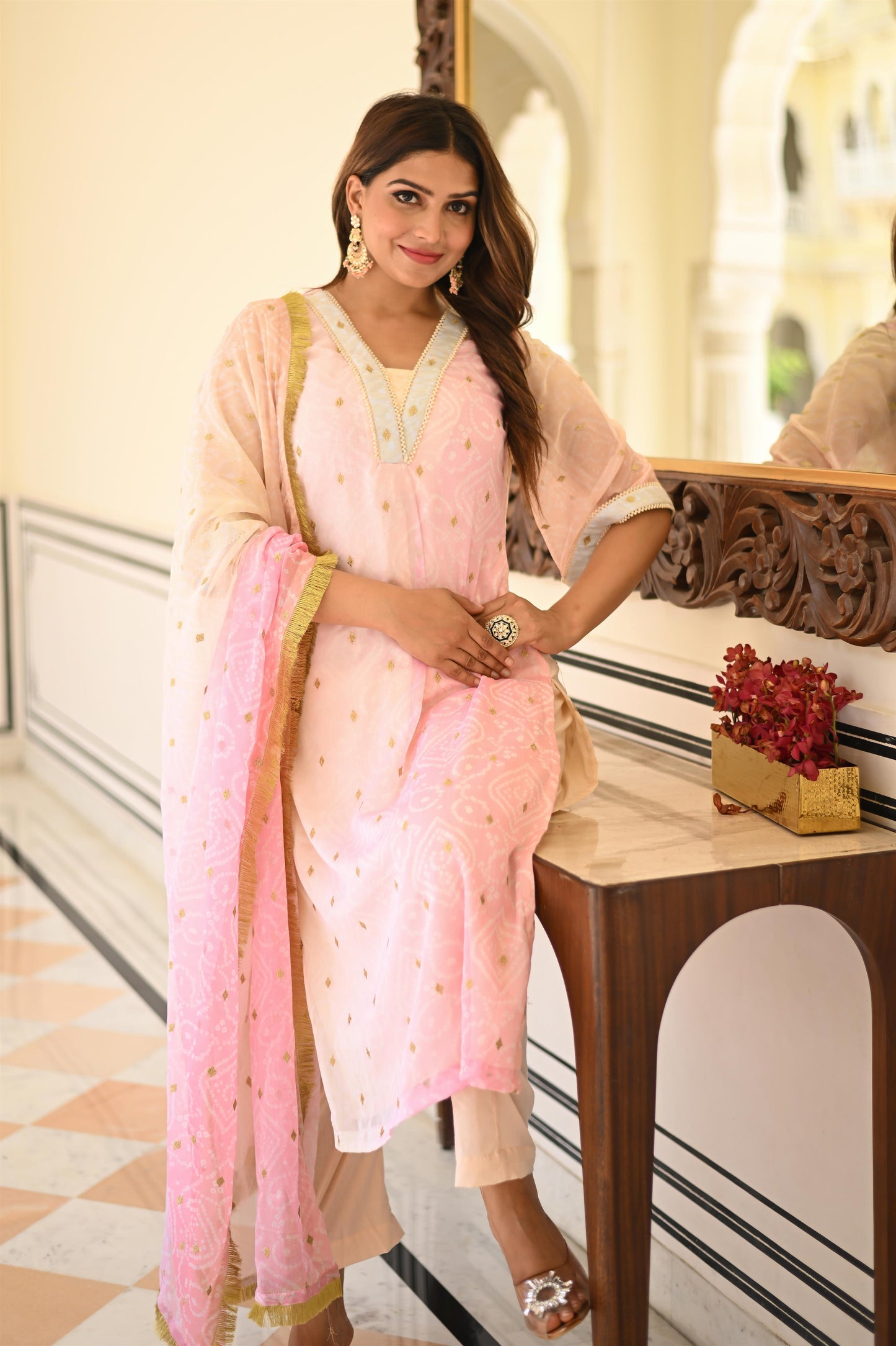 peachy pink straight suit set