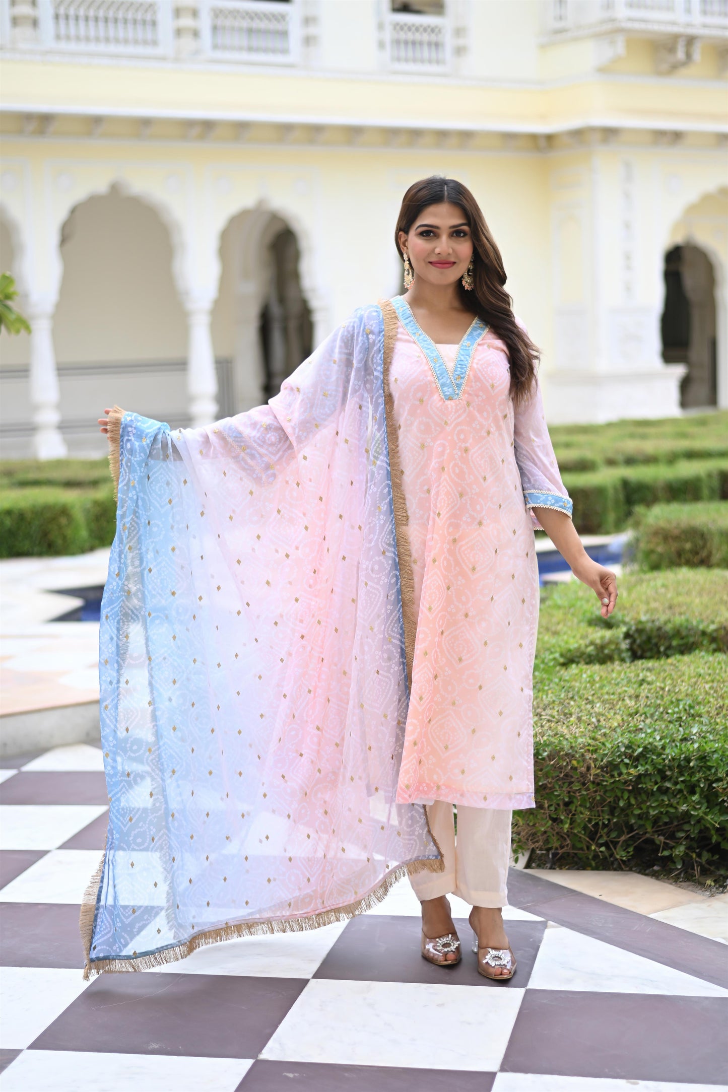 MULTI BANDHEJ STRAIGHT SUIT SET