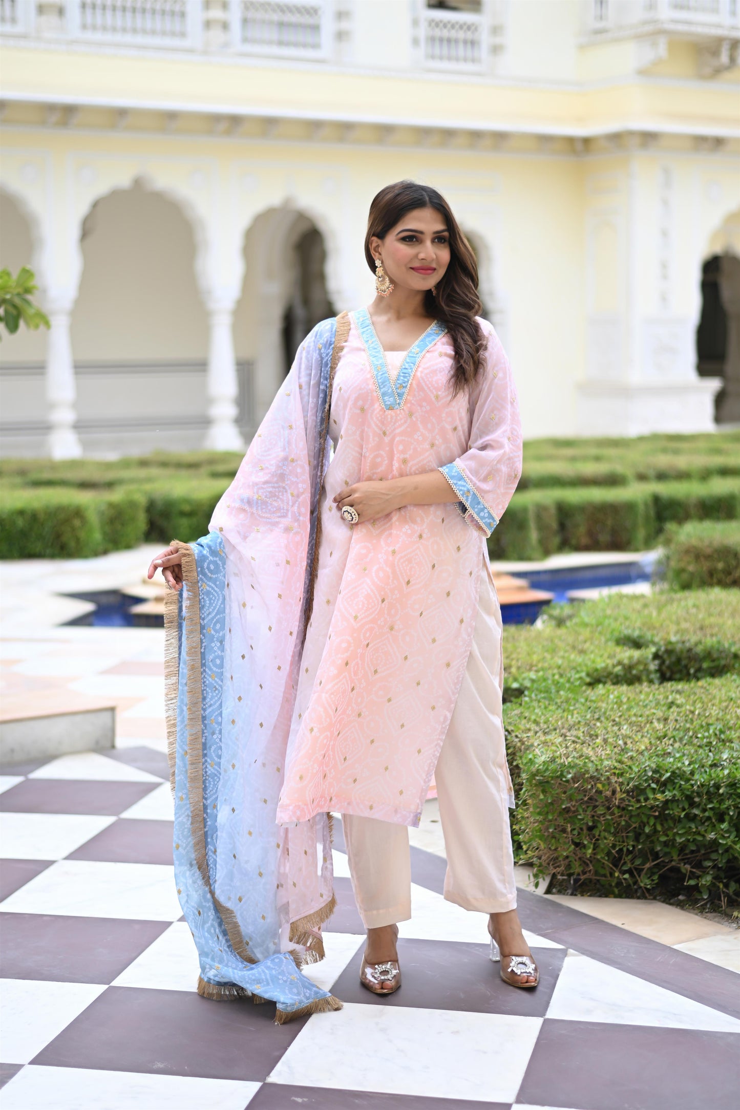 MULTI BANDHEJ STRAIGHT SUIT SET
