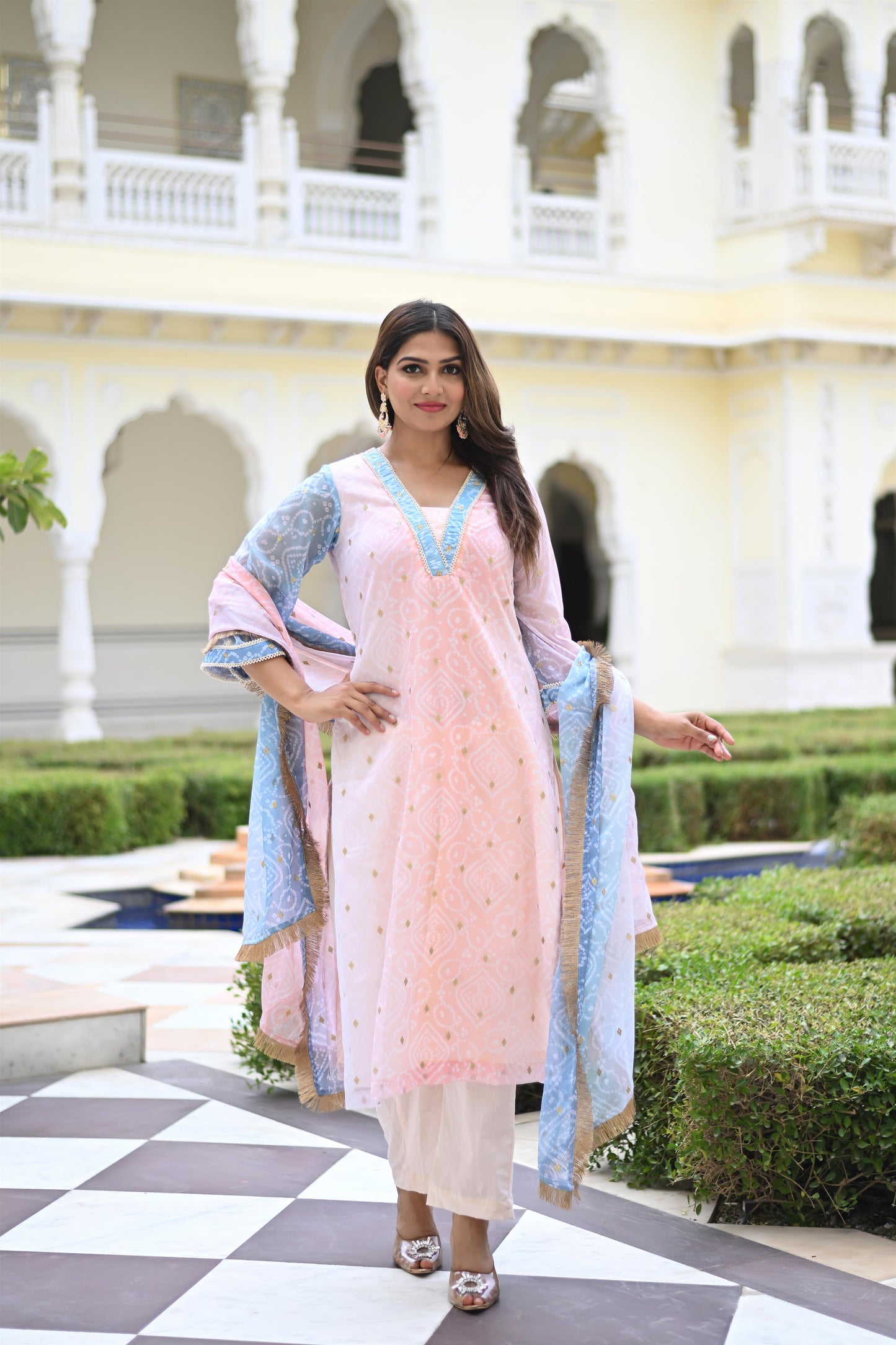 MULTI BANDHEJ STRAIGHT SUIT SET