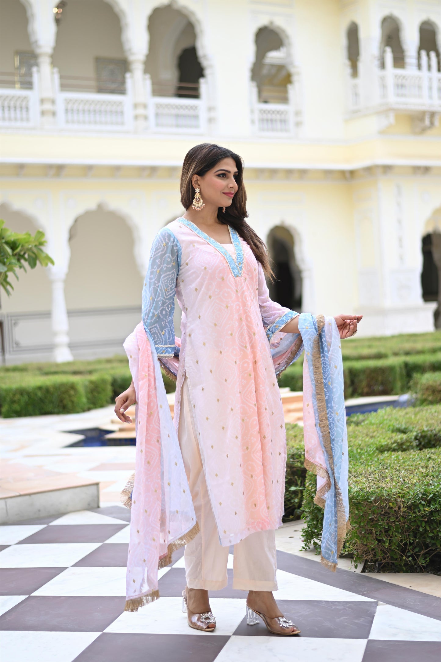 MULTI BANDHEJ STRAIGHT SUIT SET