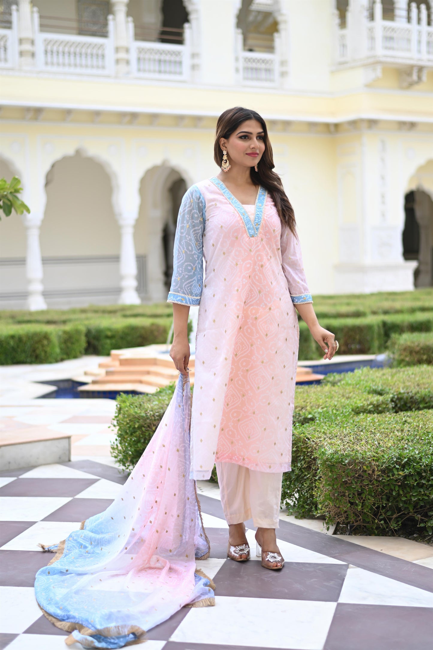 MULTI BANDHEJ STRAIGHT SUIT SET