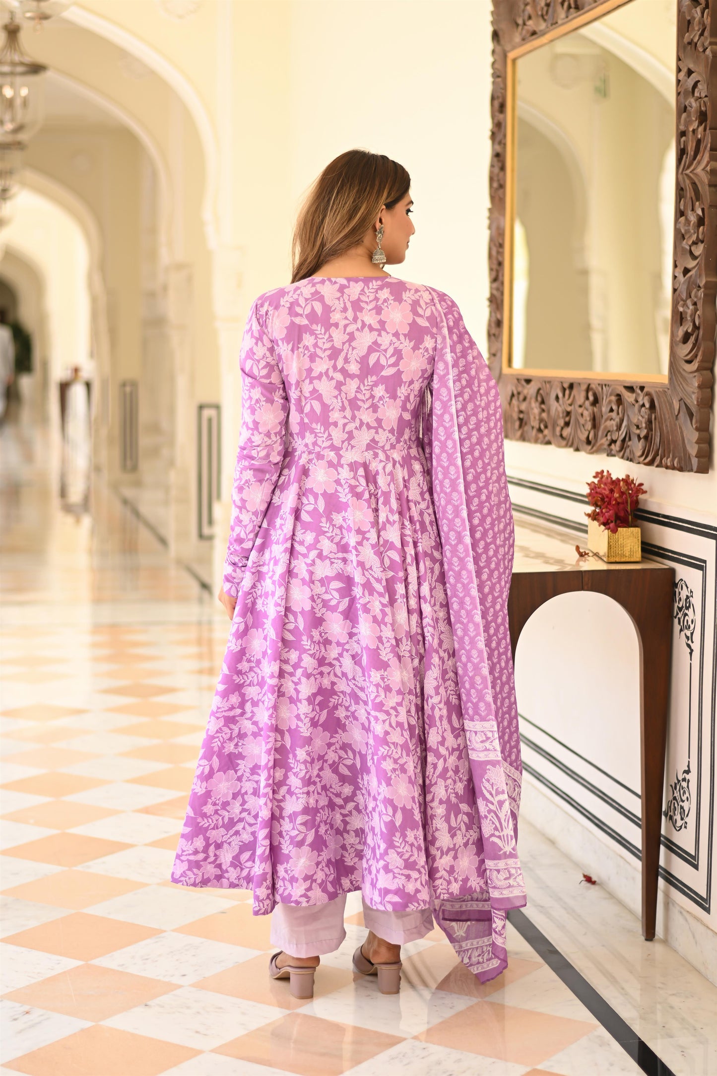 PRINTED PURPLE ANARKALI SUIT SET