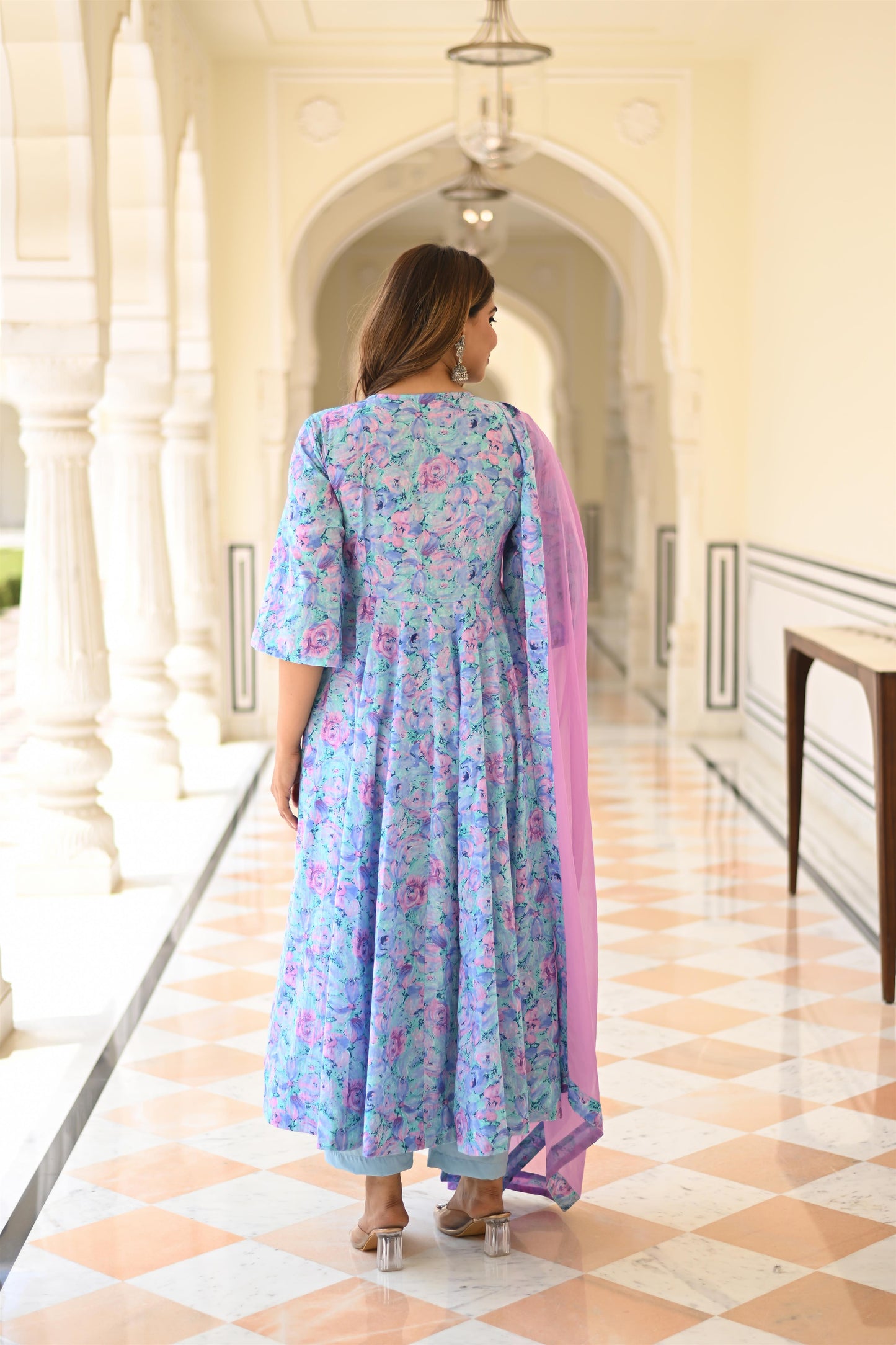 LAVENDER MARBLING ANARKALI SUIT SET