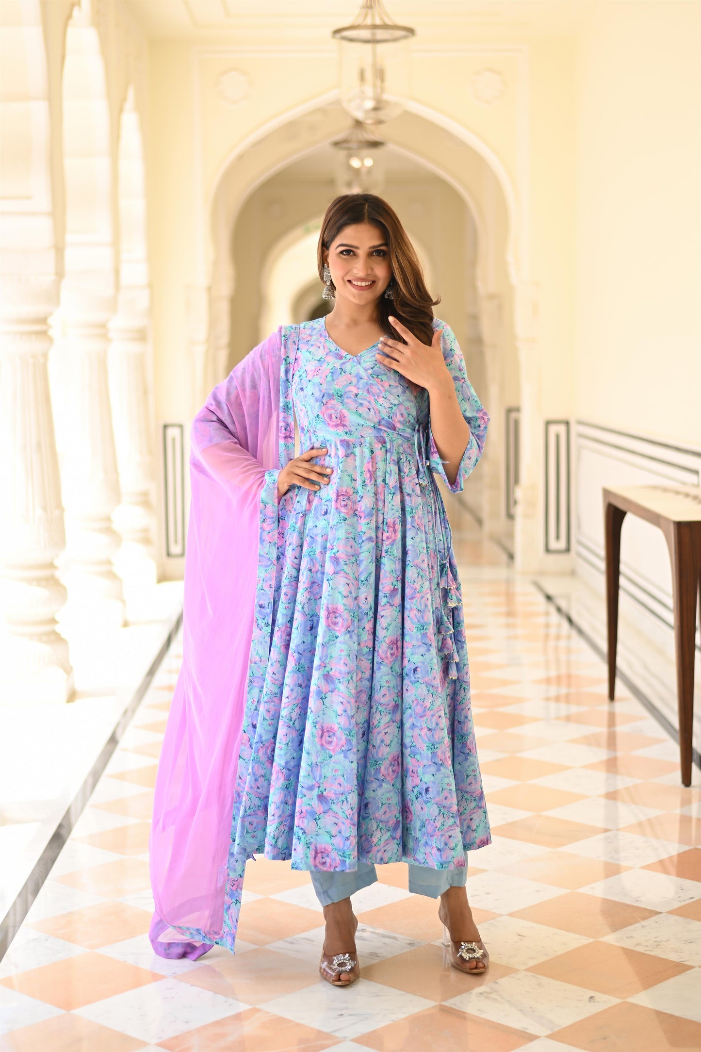 LAVENDER MARBLING ANARKALI SUIT SET
