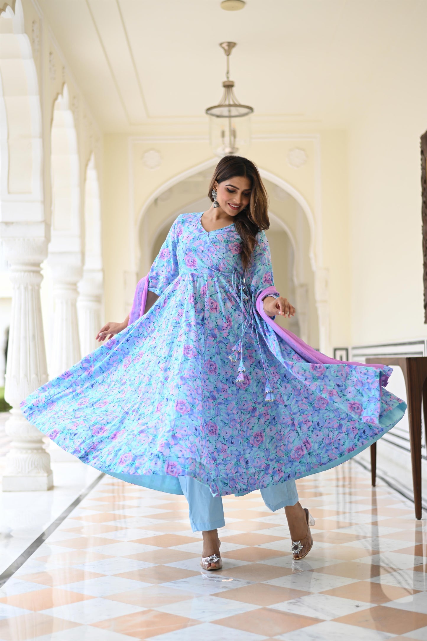 LAVENDER MARBLING ANARKALI SUIT SET