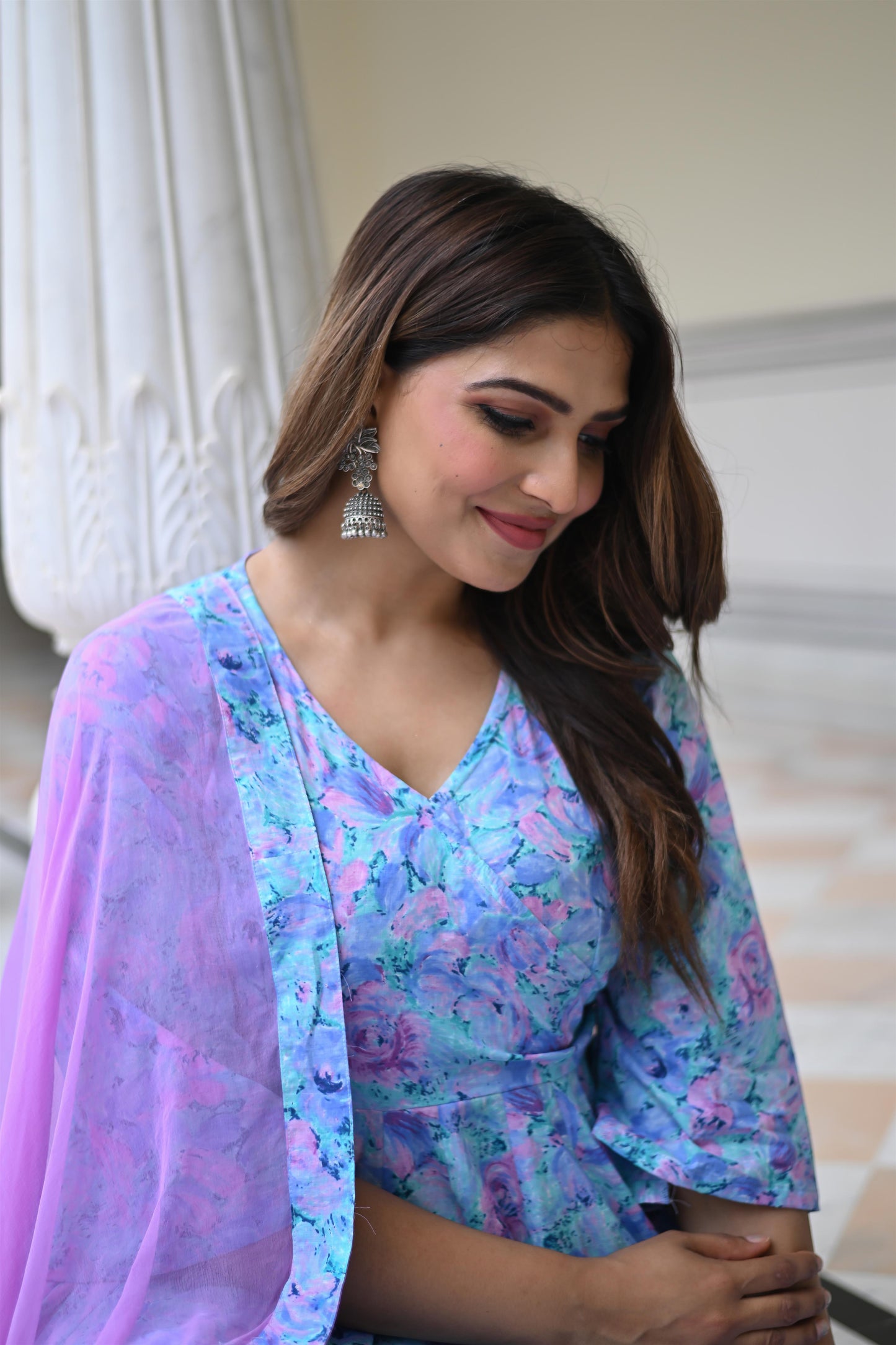 LAVENDER MARBLING ANARKALI SUIT SET