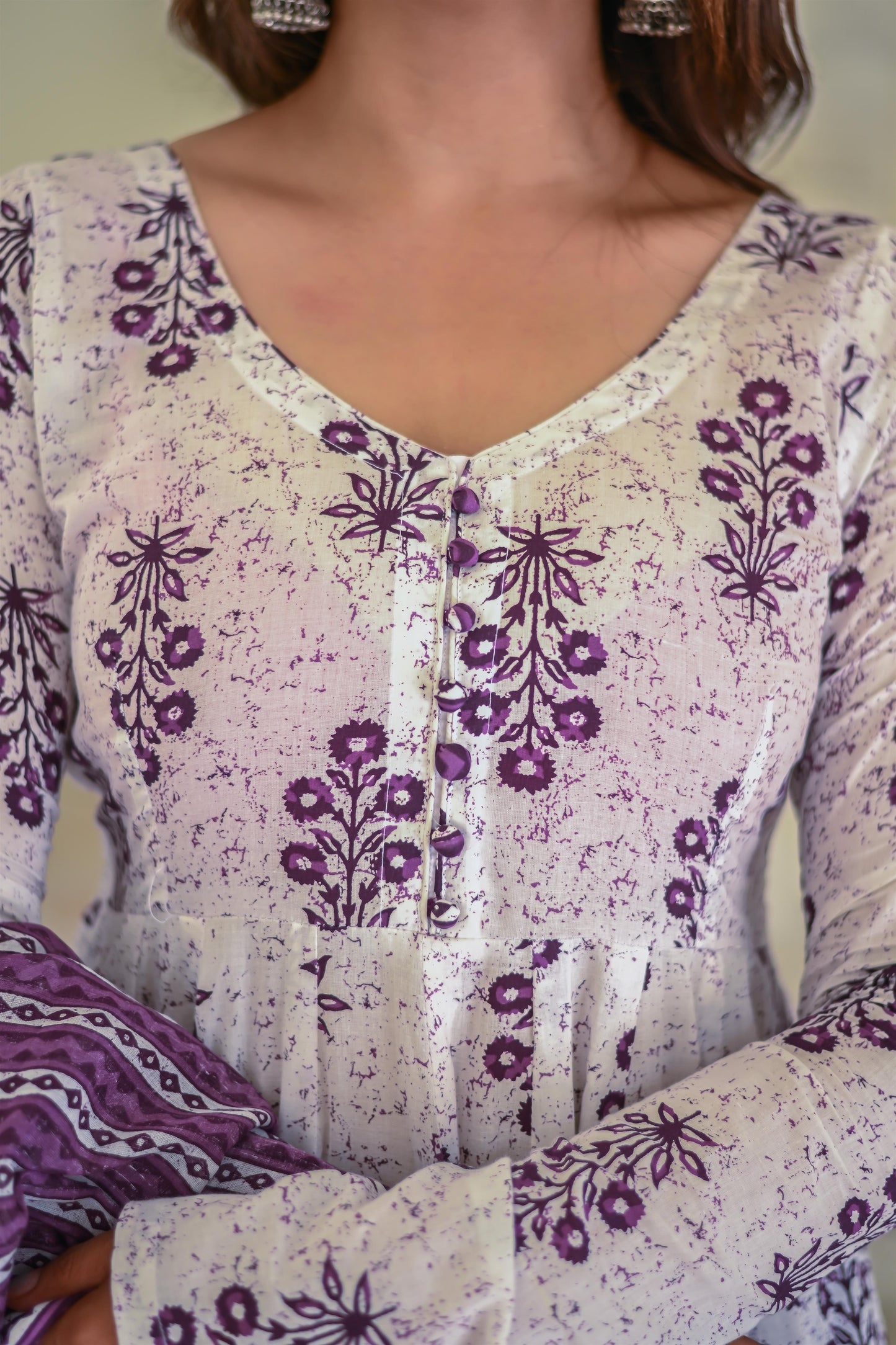 PURPLE PRINTED ANARKALI WITH SHARARA SET