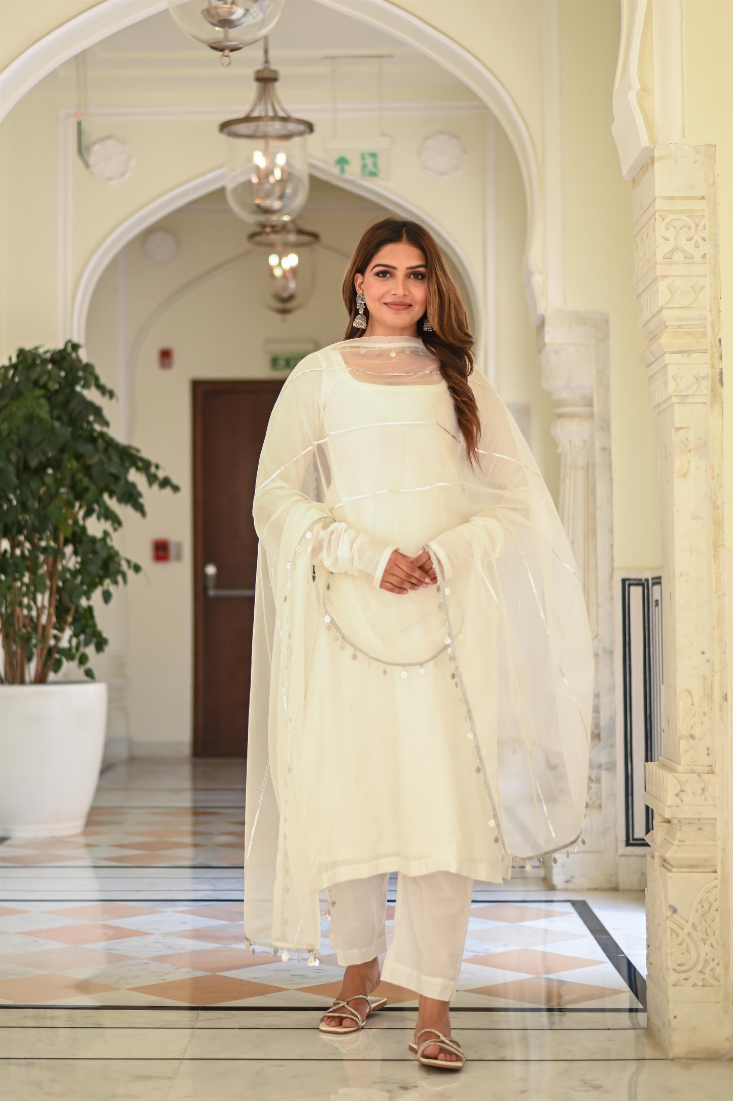 OFF WHITE CHANDERI STRAIGHT SUIT SET
