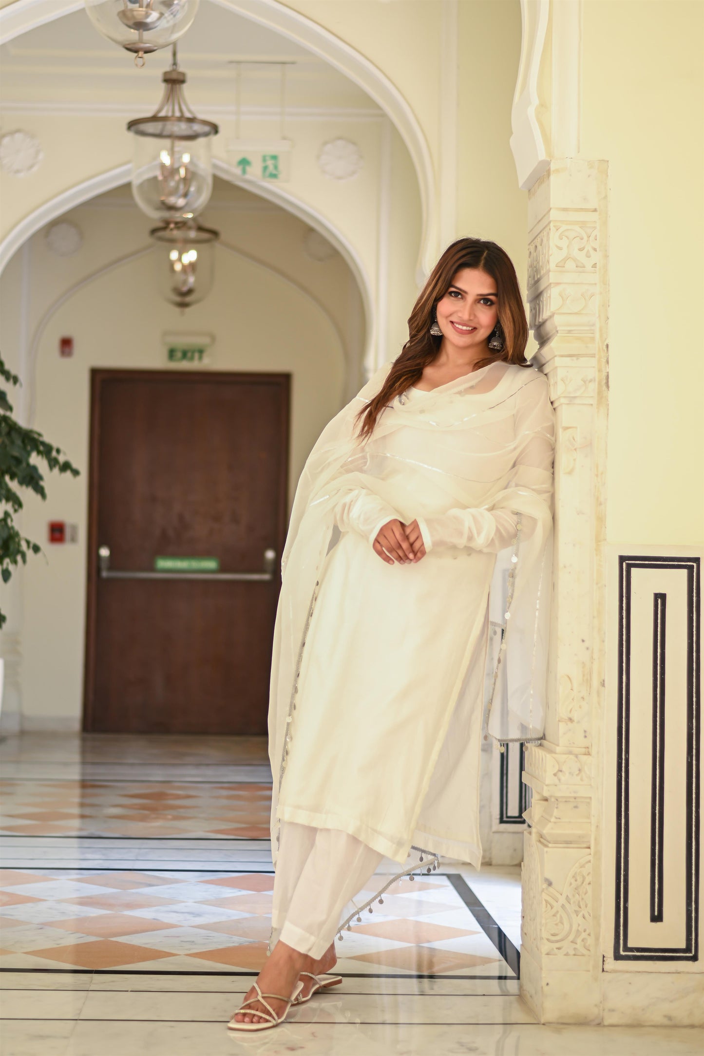 OFF WHITE CHANDERI STRAIGHT SUIT SET