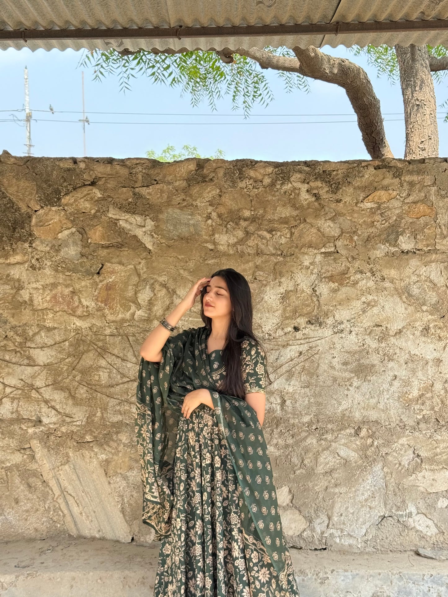 Green Coton Anarkali