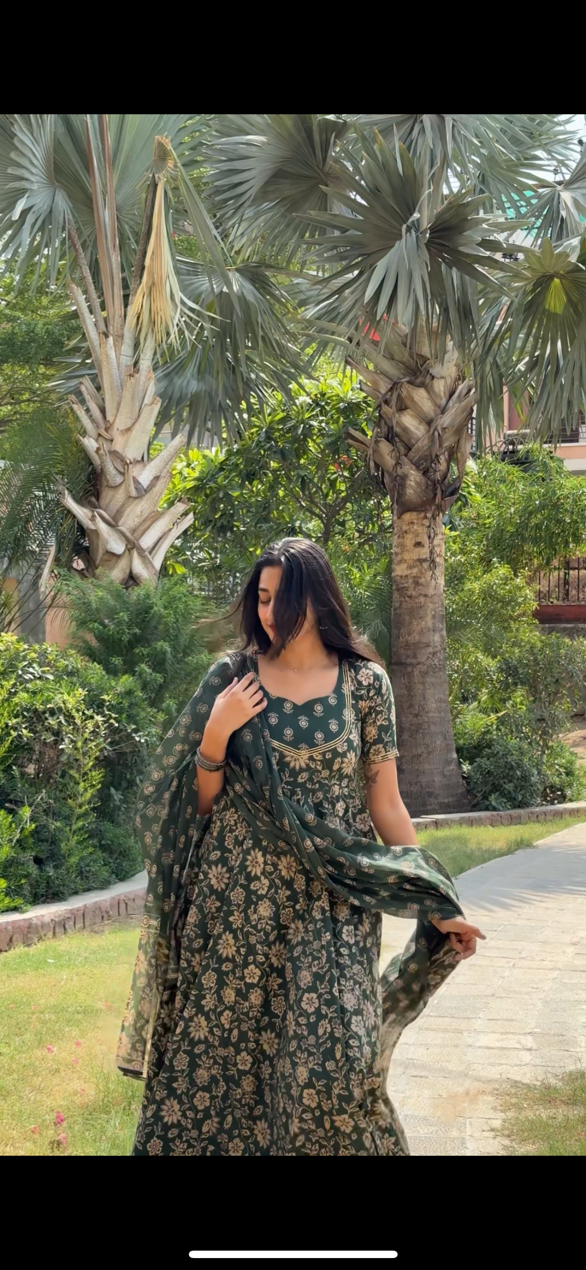 Green Coton Anarkali